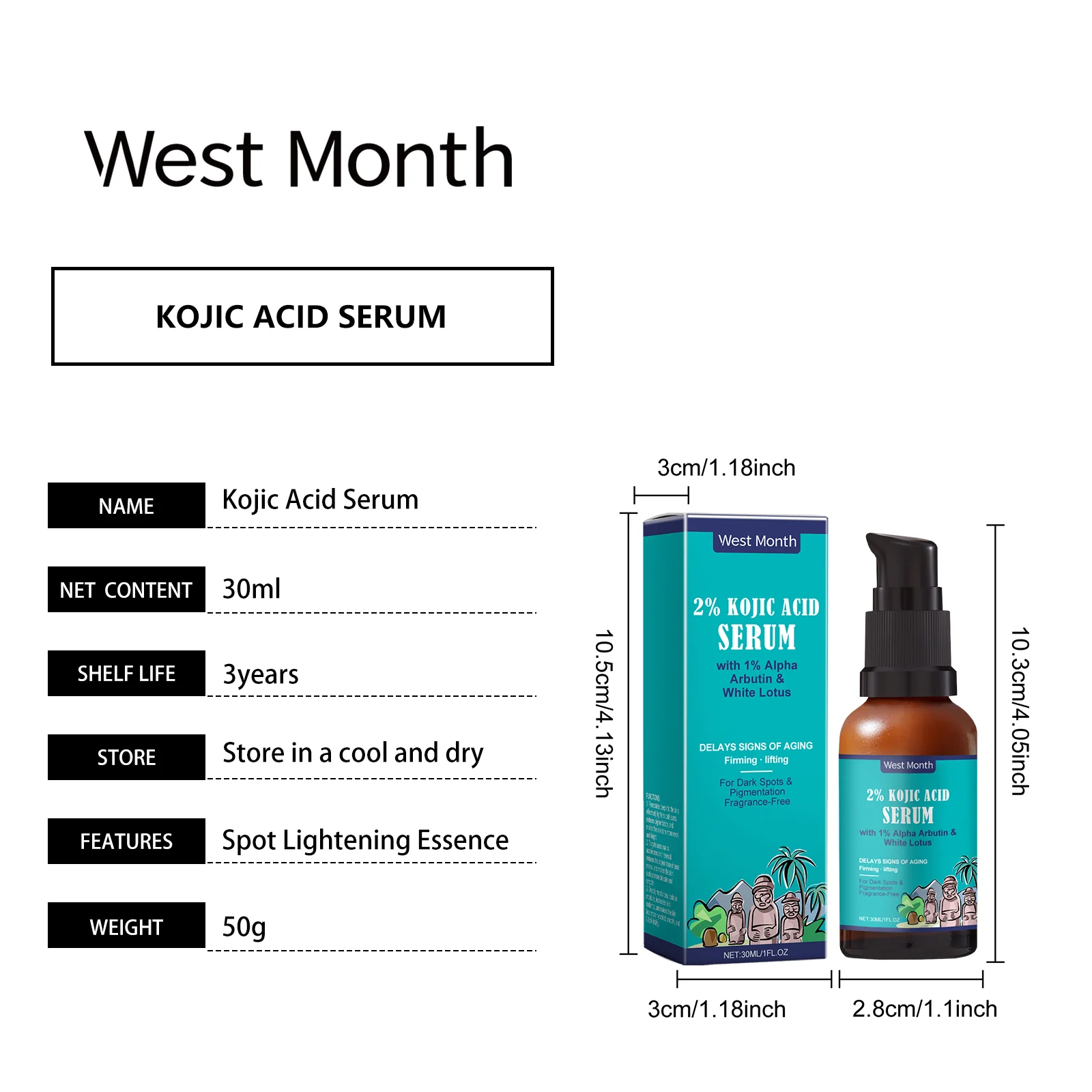 West Month 2% Kojic Acid Serum with Alpha Arbutin for Dark Spots & Moisturizing 1 kojic acid serum dark spots wes buf8a9a8 desc 1