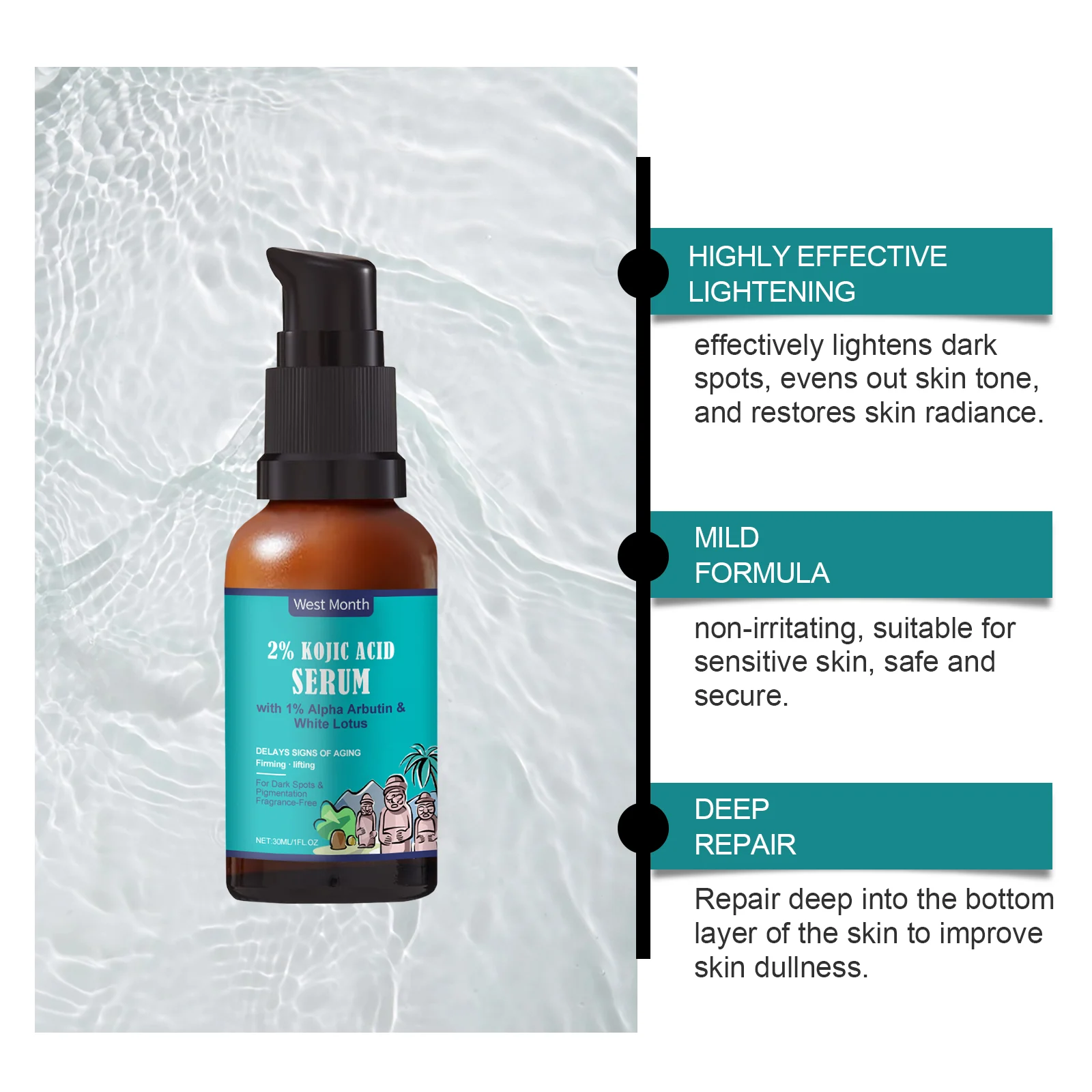 West Month 2% Kojic Acid Serum with Alpha Arbutin for Dark Spots & Moisturizing 8 kojic acid serum dark spots wes buf8a9a8 desc 8