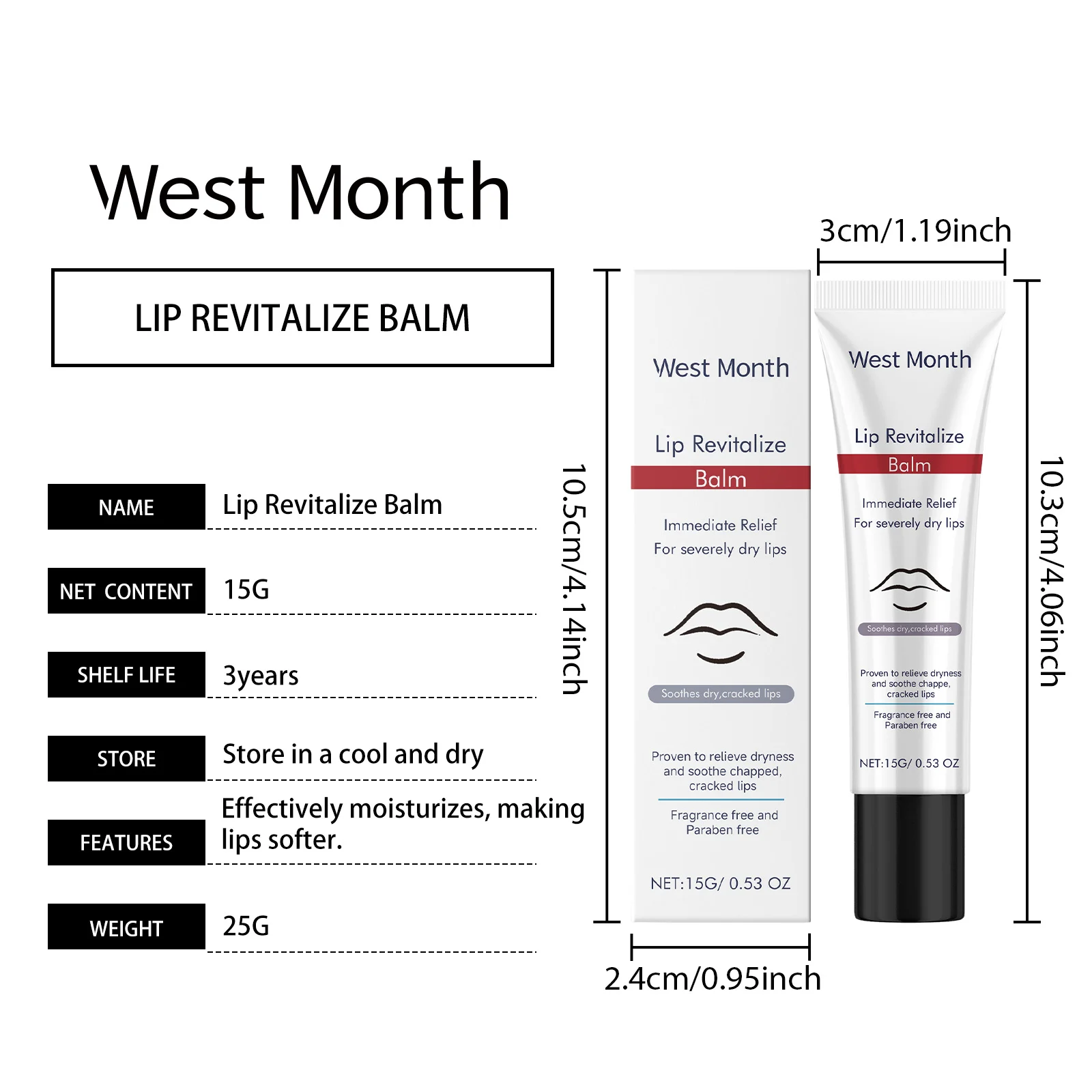 West Month Lip Revitalize Balm - Moisturizing, Soothes Dry & Chapped Lips, Fragrance Free 1 lip balm moisturizer wes mahz7aq8 desc 1