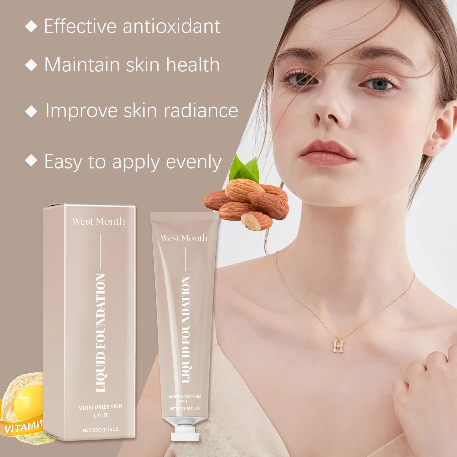 Long Lasting Liquid Foundation, Hydrating Non-Greasy Lightweight Foundation for Everyday Wear 50g 8 long lasting liquid foundation hydrating lightweight 50g wes 7s59p8sh desc 8