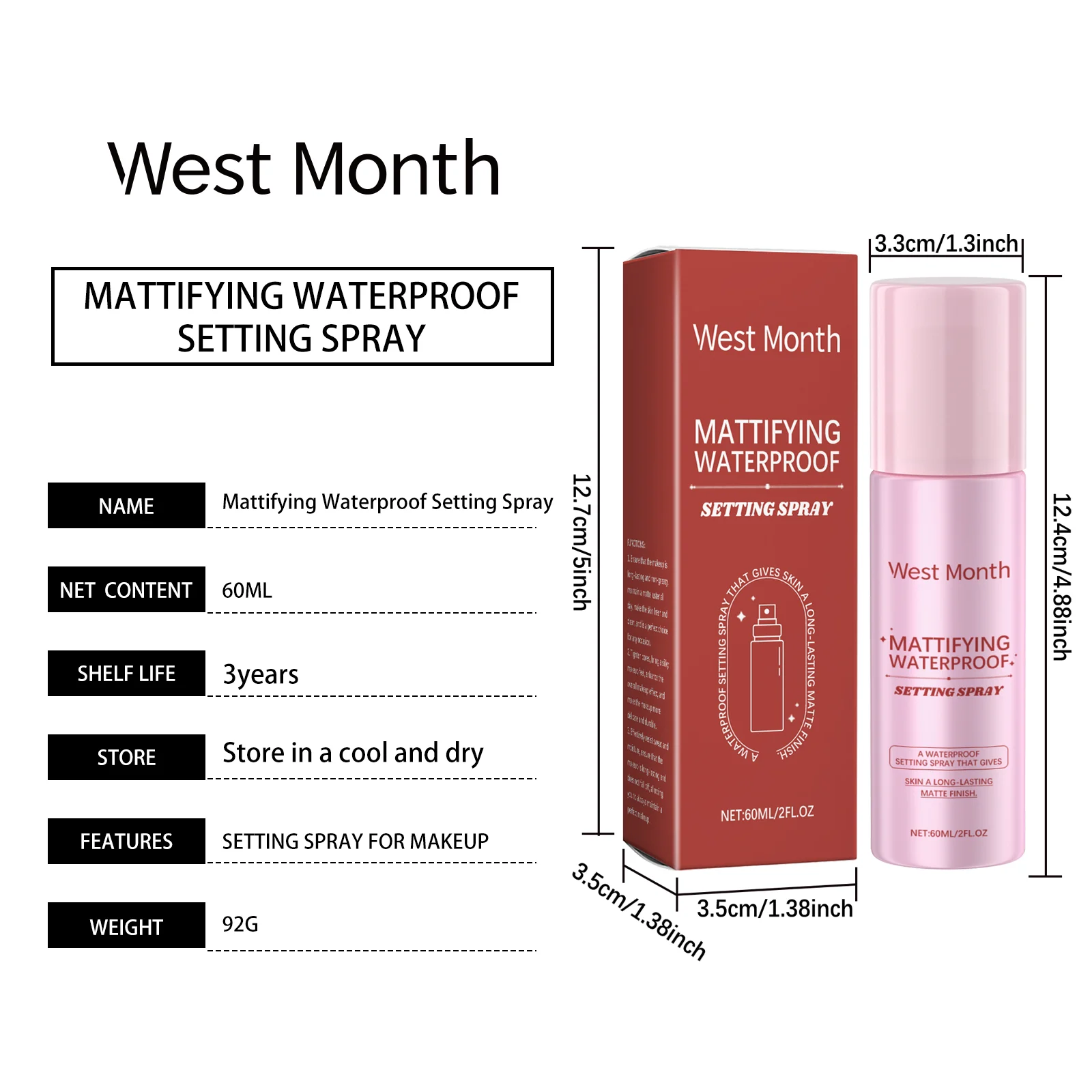 Mattifying Waterproof Setting Spray 60ml with Hyaluronic Acid & Vitamin E for Long-Lasting Makeup 1 mattifying waterproof setting spray 60ml wes c3hmjbxg desc 1
