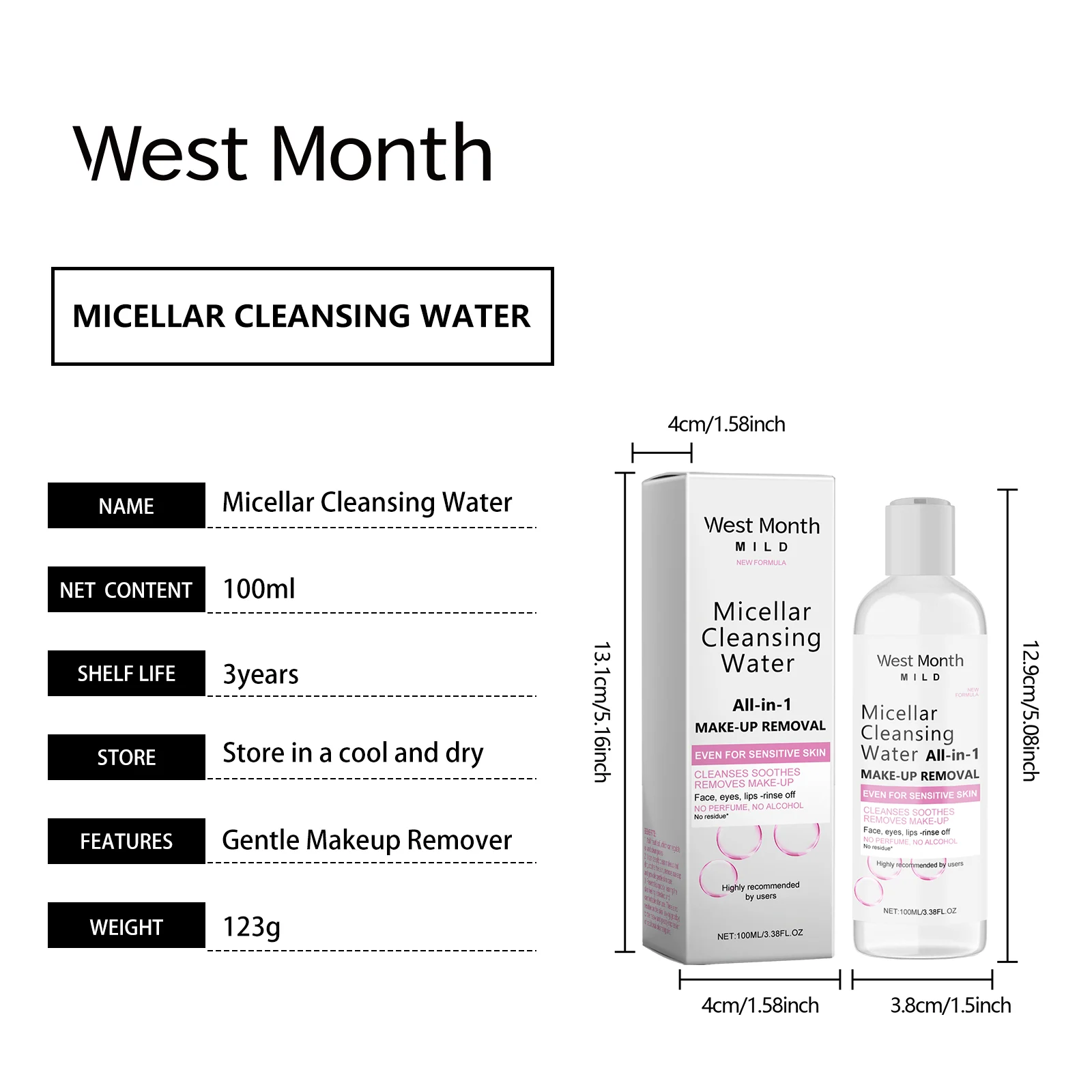 West Month Micellar Cleansing Water Gentle Makeup Remover for Face Eyes Lips 1 micellar cleansing water wes gjhn44fy desc 1