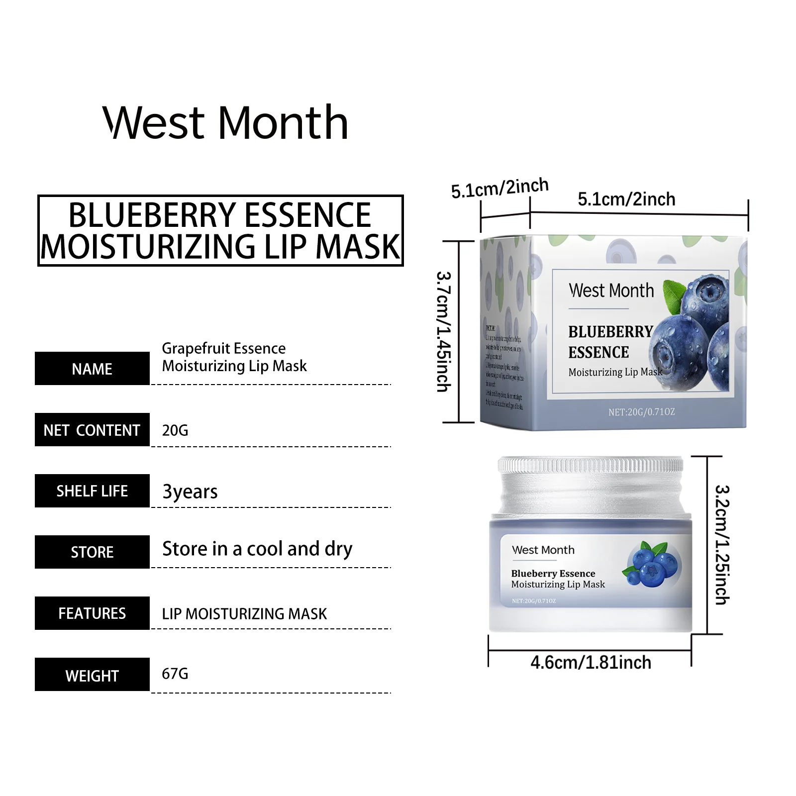 West Month Moisturizing Lip Mask with Blueberry Extract, Repairs Dry Lips & Wrinkles 1 moisturizing lip mask treatment wes 8kcewtax desc 1