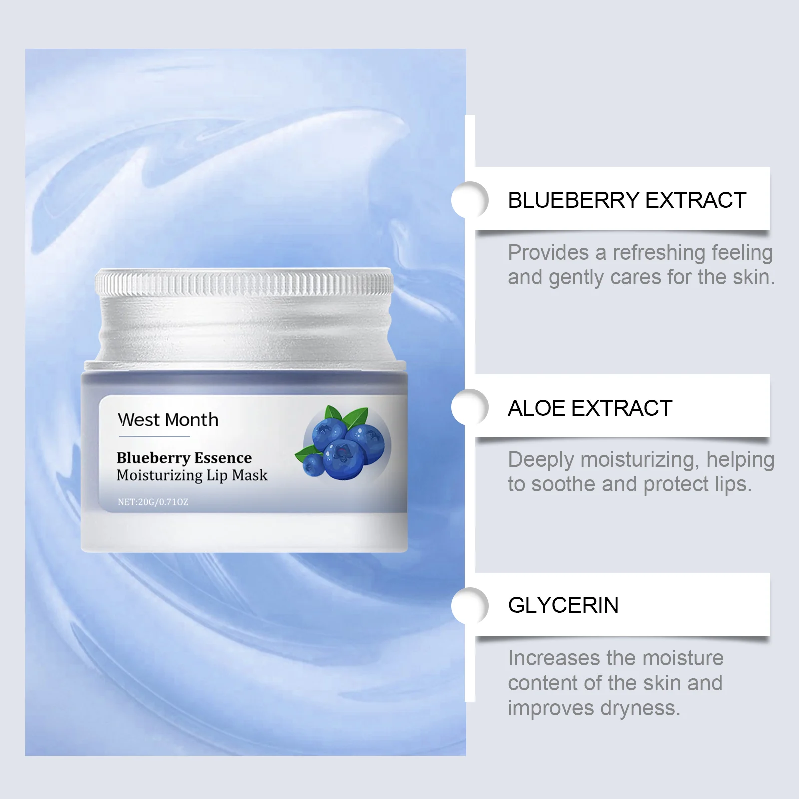 West Month Moisturizing Lip Mask with Blueberry Extract, Repairs Dry Lips & Wrinkles 8 moisturizing lip mask treatment wes 8kcewtax desc 8