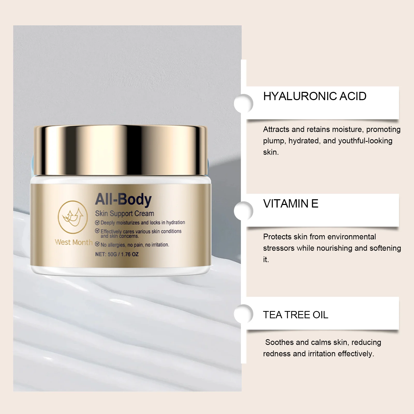 West Month All Body Skin Support Cream - Deep Moisturizing, Anti-Wrinkle, Firming Face & Body Cream 6 moisturizing skin support cream wes 2xwx6pam desc 6