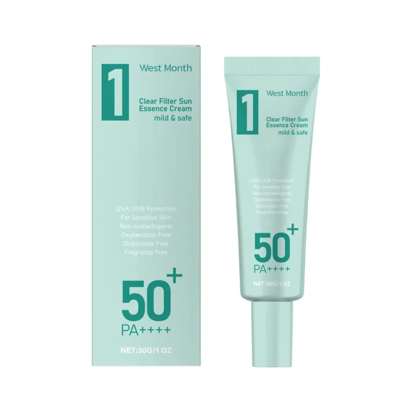 West Month Moisturizing Sunscreen Face Cream with SPF protection, titanium dioxide, and aloe vera for sensitive skin.