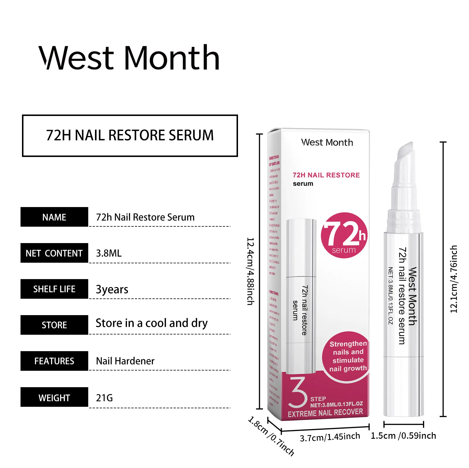 West Month 72H Nail Restore Serum - Strengthen & Nourish Nails with Plant Essence 1 nail restore serum pen wes b6z6e3z4 desc 1