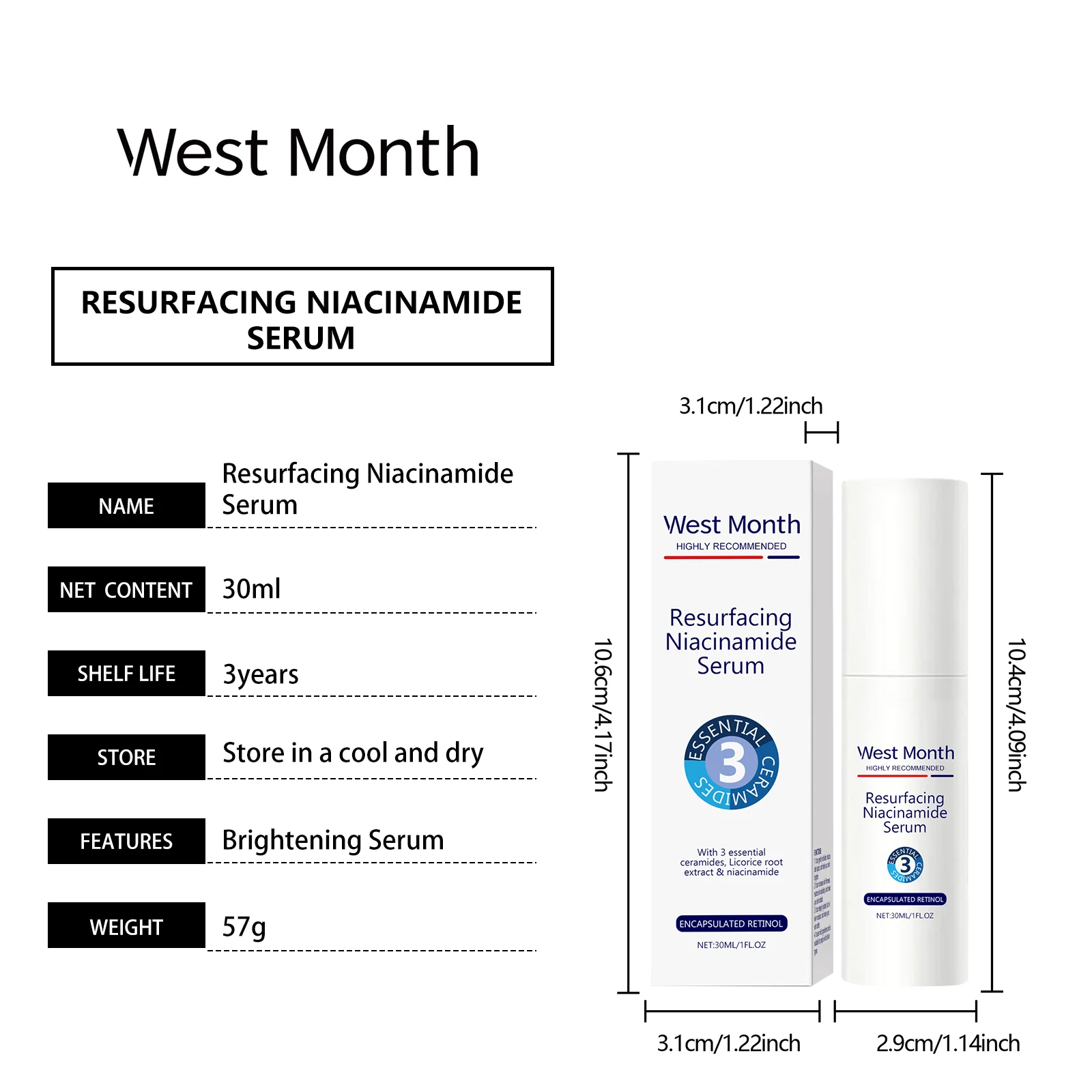 West Month Resurfacing Niacinamide Serum with Encapsulated Retinol & Ceramides 1 niacinamide brightening serum wes ze7s4cyf desc 1