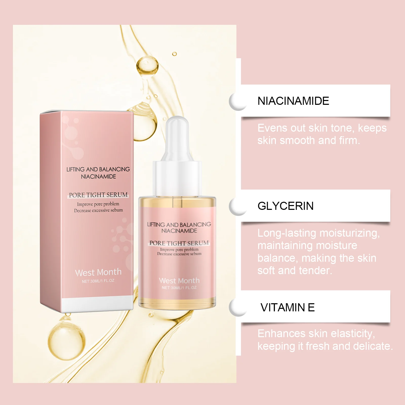Niacinamide Pore Tightening Serum Hydrating Moisturizing Oil Control Reduce Blackheads 30ml 6 niacinamide pore tightening serum 30ml wes 9g75ydcw desc 6