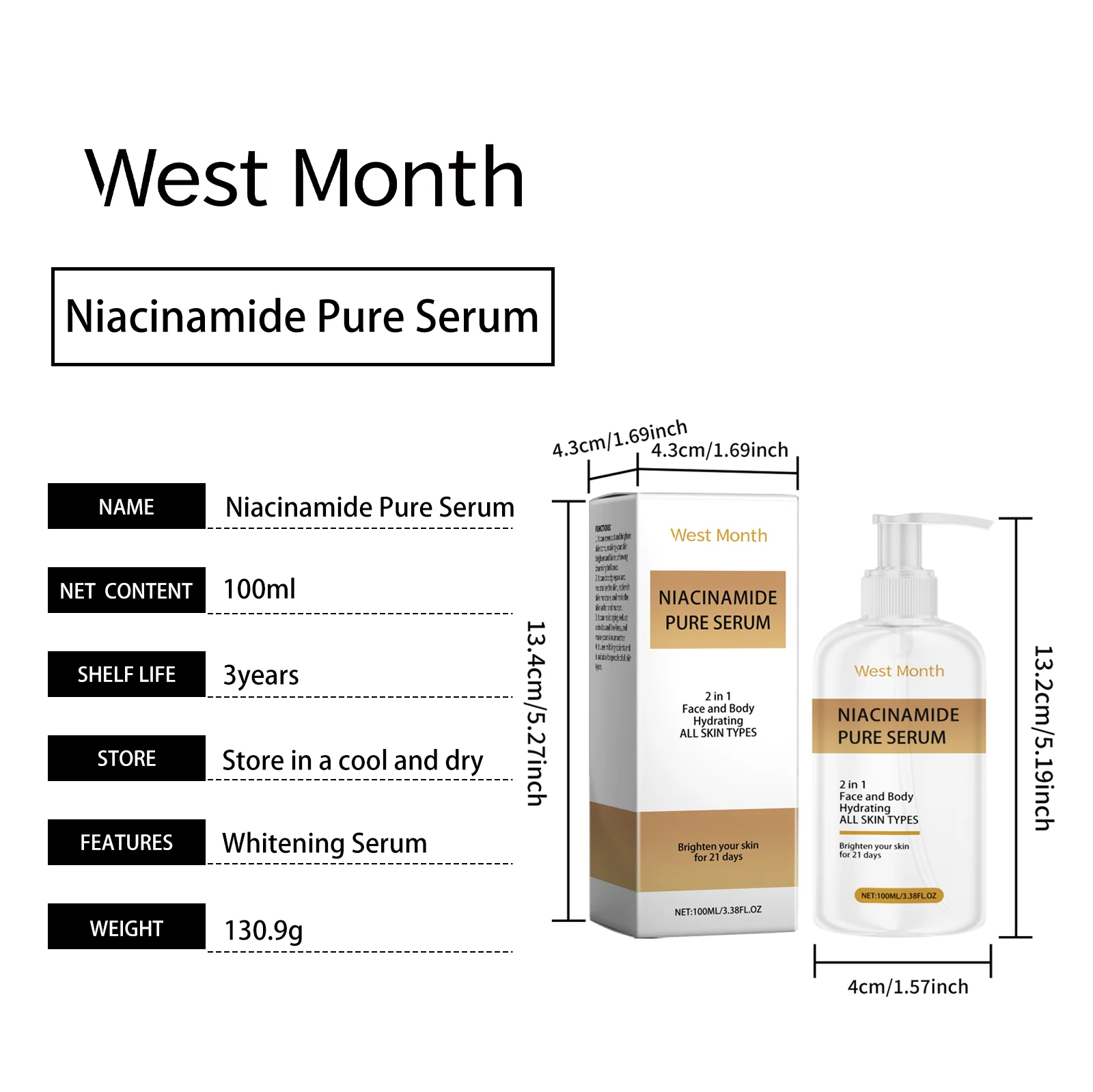 Niacinamide Serum 100ml Hydrating Brightening Facial Skincare for All Skin Types 1 niacinamide serum 100ml hydrating brightening wes vqffkwm6 desc 1