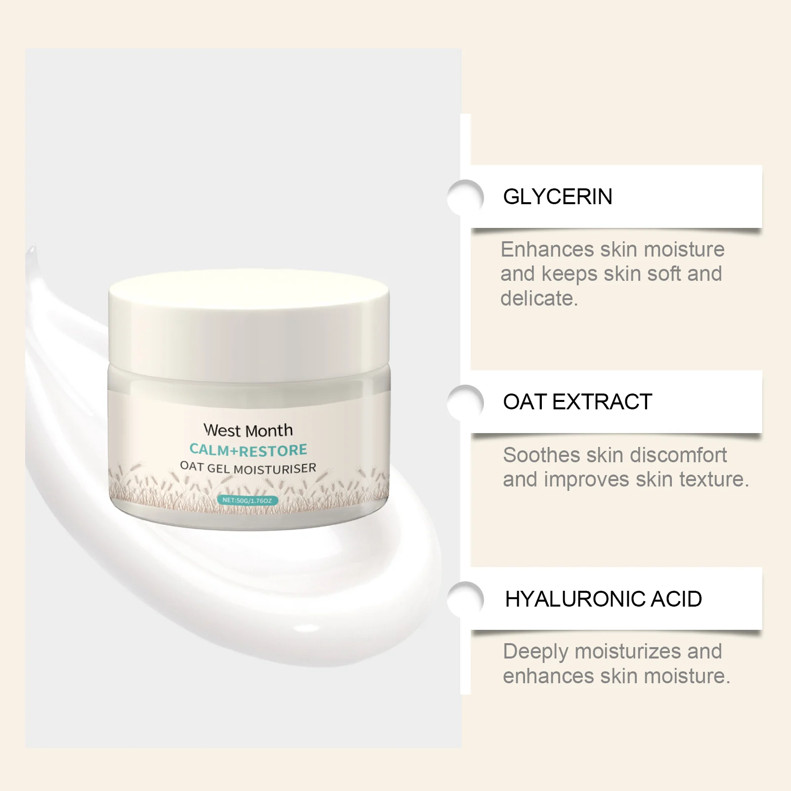 Oat Gel Moisturizer Deeply Hydrating Cream for Dry Skin 50g 5 oat gel moisturizer hydrating cream 50g wes mgsu7q2b desc 5