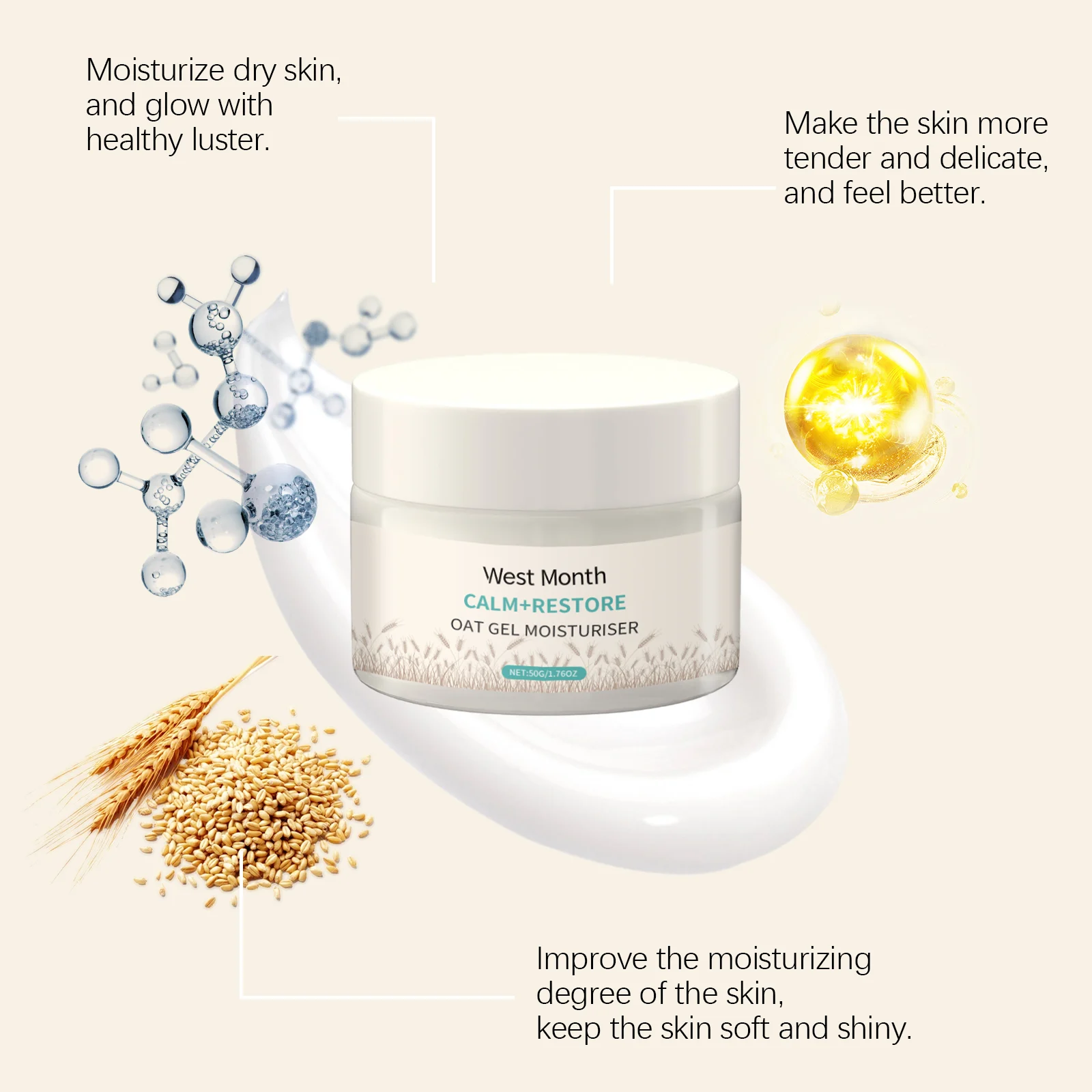 Oat Gel Moisturizer Deeply Hydrating Cream for Dry Skin 50g 6 oat gel moisturizer hydrating cream 50g wes mgsu7q2b desc 6