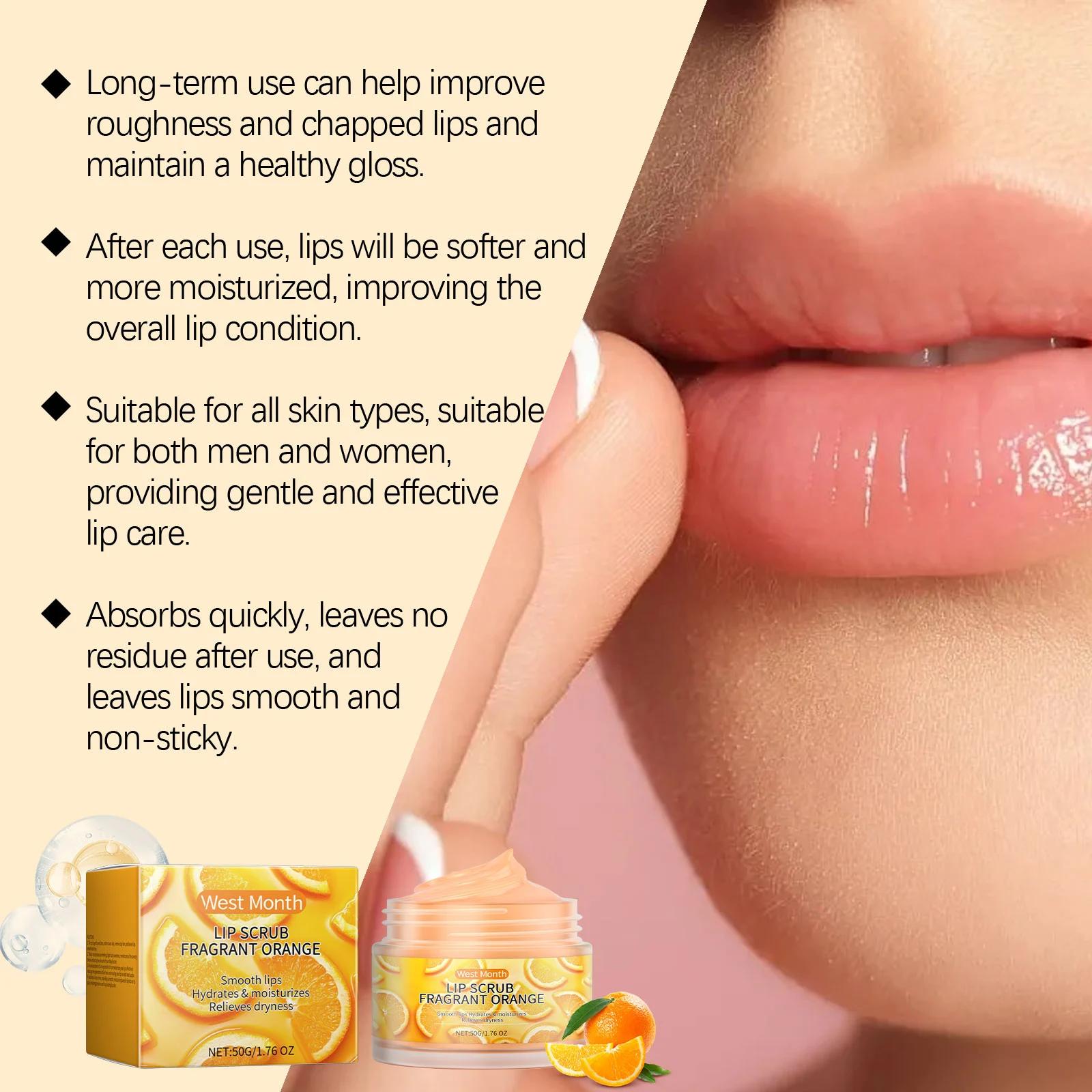 West Month Orange Lip Scrub - Hydrating Exfoliator for Dry, Chapped Lips 5 orange lip scrub exfoliator wes mak8vf7a desc 5