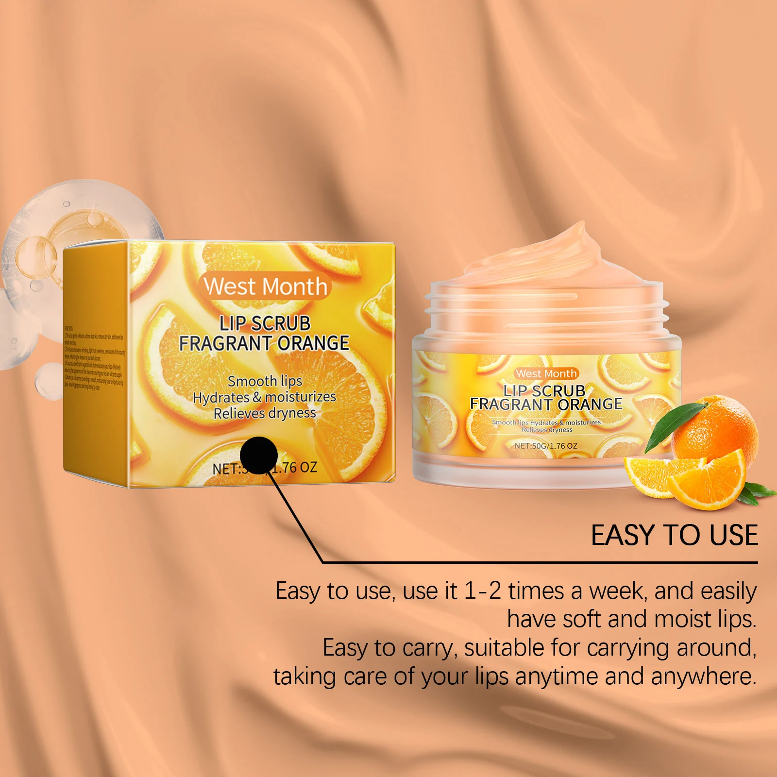 West Month Orange Lip Scrub - Hydrating Exfoliator for Dry, Chapped Lips 6 orange lip scrub exfoliator wes mak8vf7a desc 6