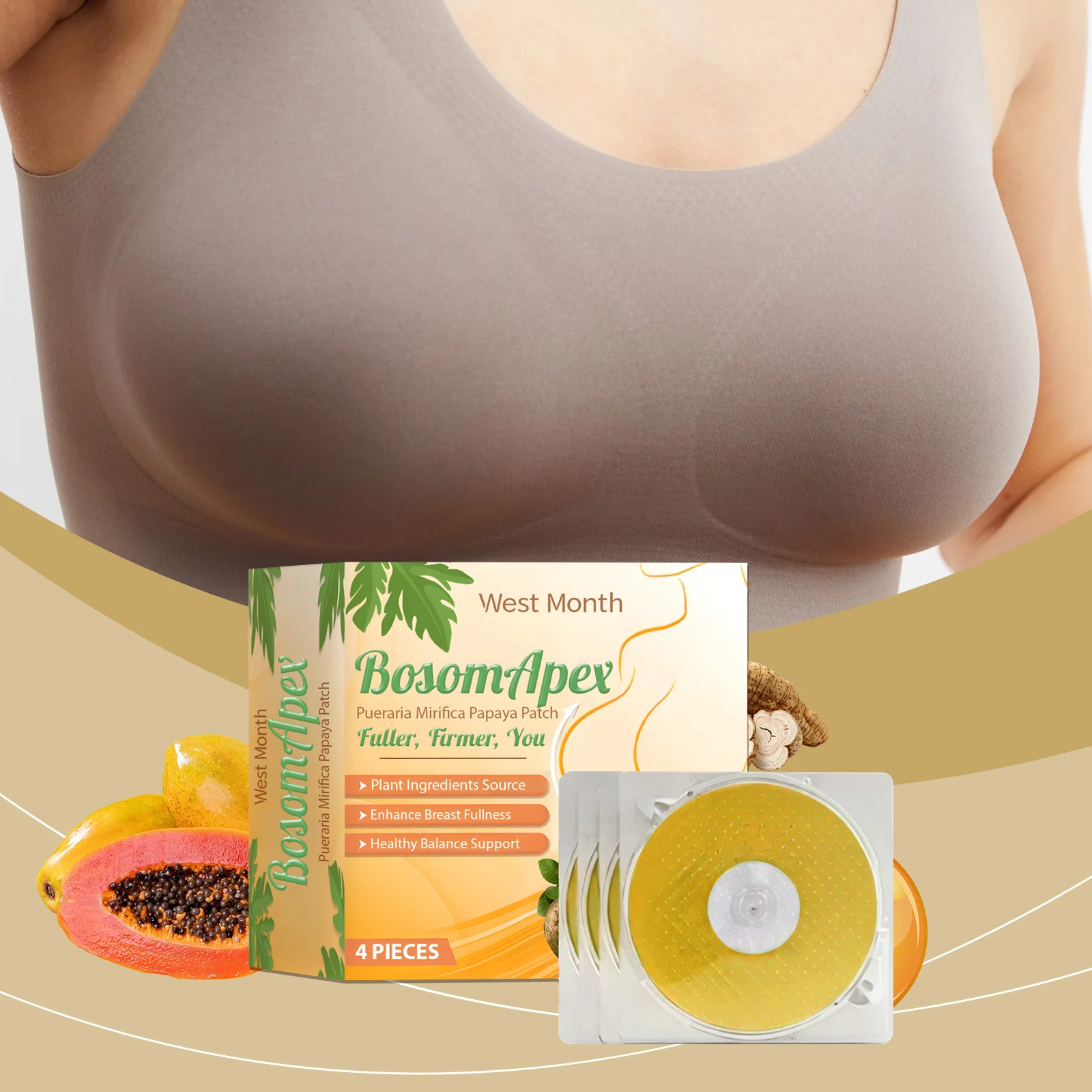 Papaya Breast Firming Patch Moisturize & Tighten Chest Skin Enhance Curves Breast Care 2 papaya breast firming patch moisturize tighten chest skin wes yh8r7jrn desc 2