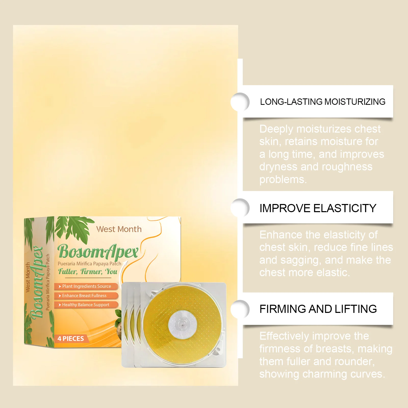 Papaya Breast Firming Patch Moisturize & Tighten Chest Skin Enhance Curves Breast Care 5 papaya breast firming patch moisturize tighten chest skin wes yh8r7jrn desc 5