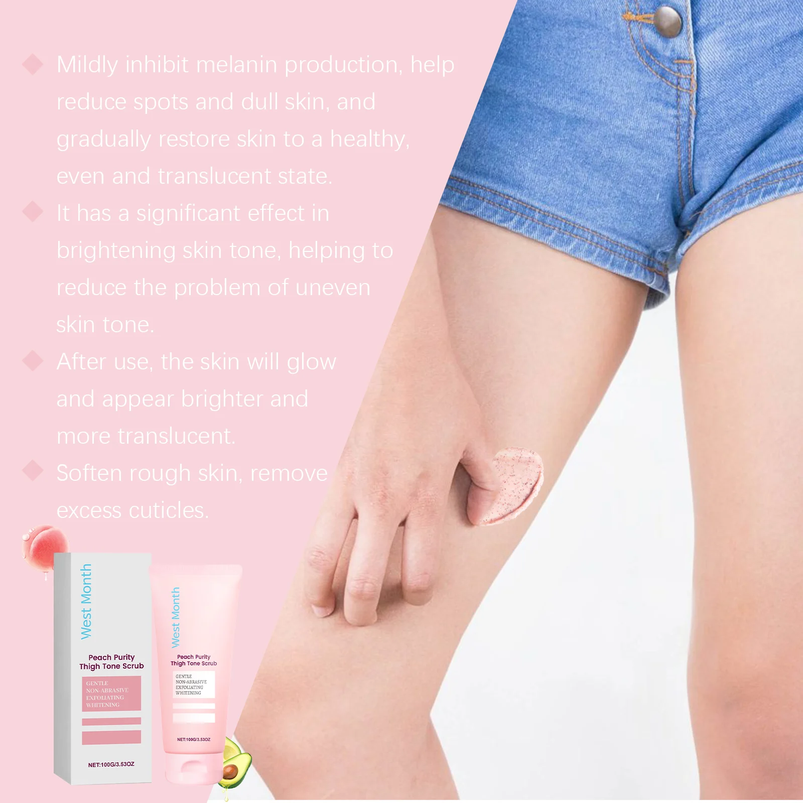 West Month Peach Purity Thigh Tone Scrub Gentle Exfoliating & Whitening 7 peach purity thigh tone scrub wes nd4xn8y7 desc 7