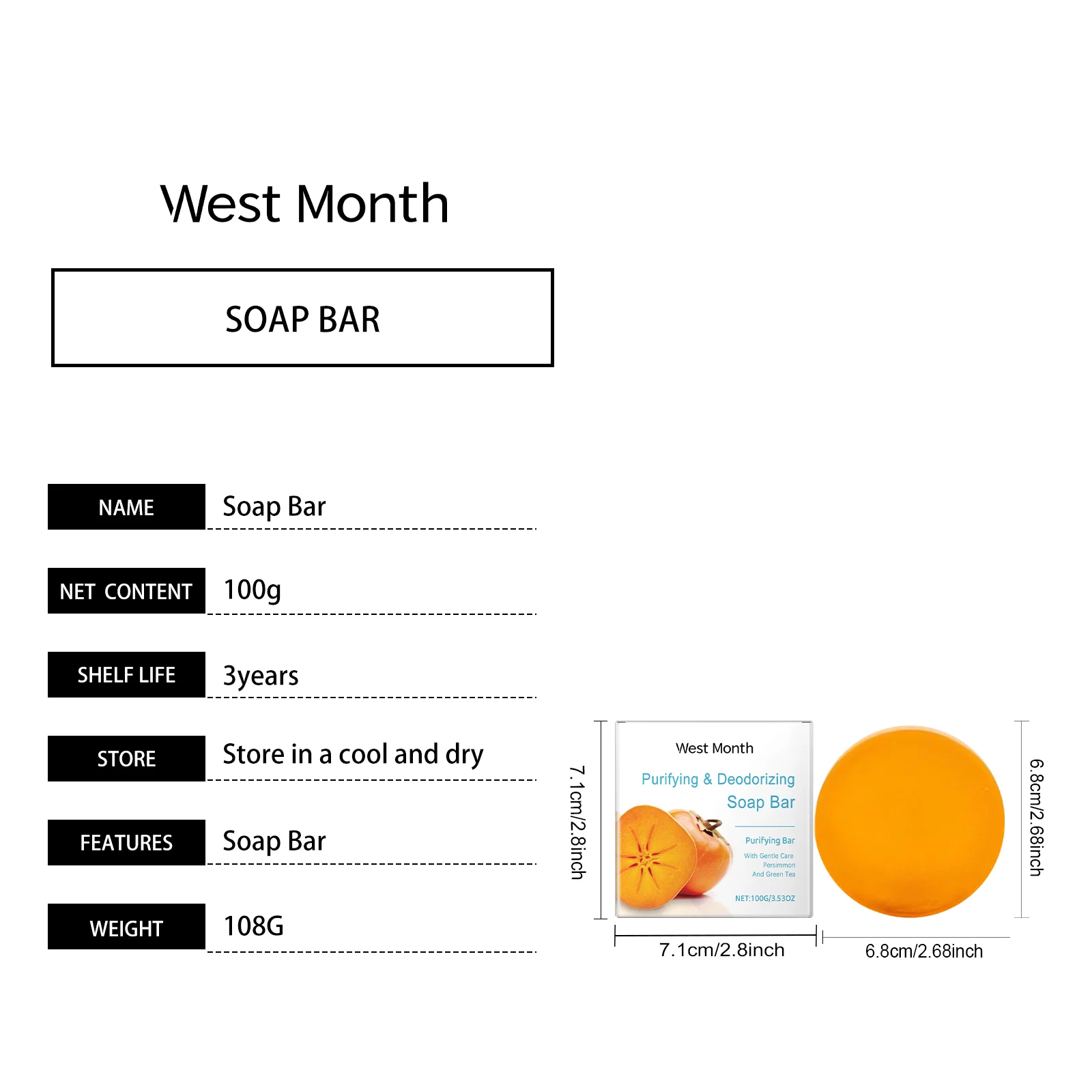 Persimmon & Green Tea Soap Bar 100g for Daily Gentle Cleansing, Moisturizing & Refreshing Skin 1 persimmon green tea soap bar 100g wes hbvus5dx desc 1