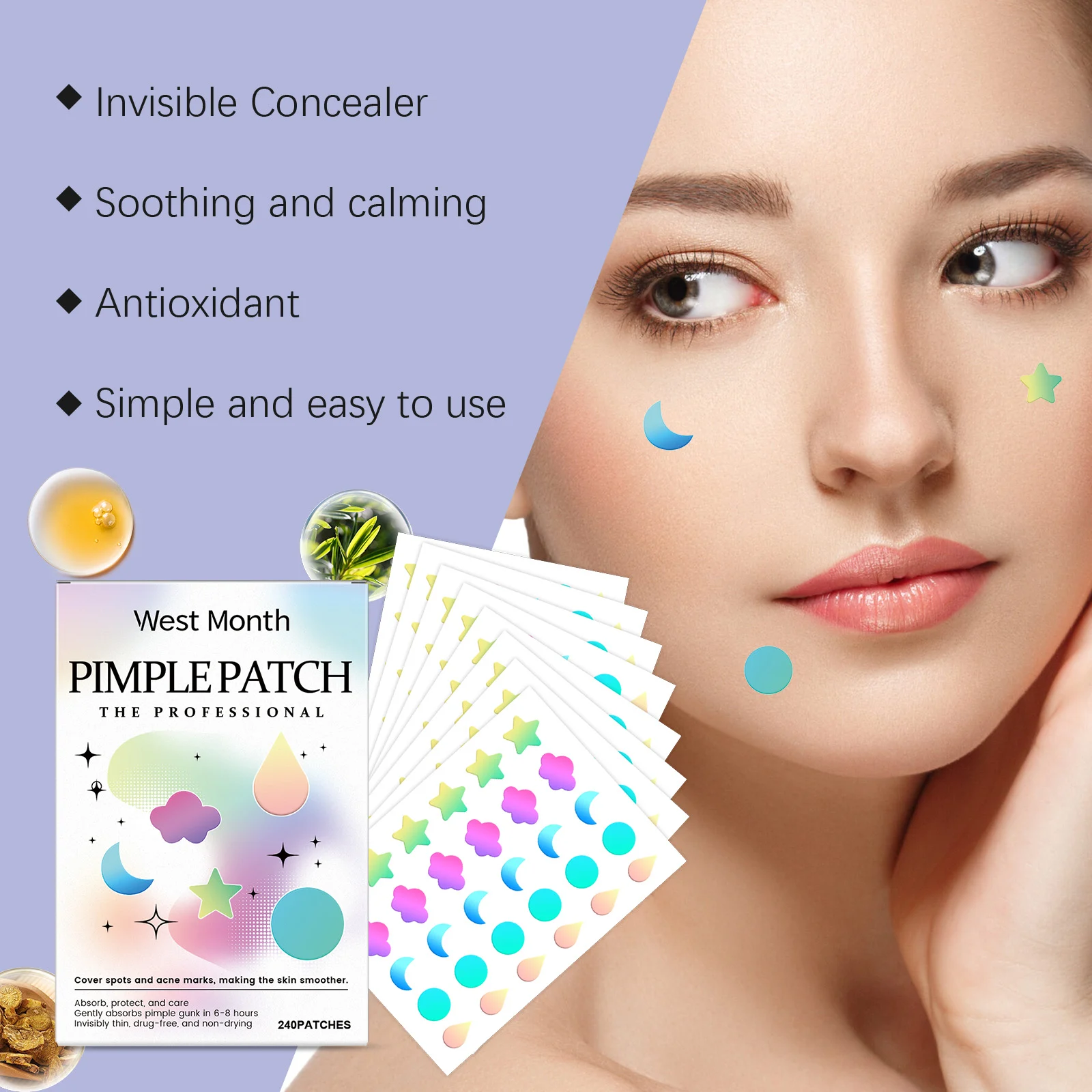 Pimple Patches for Face Color Concealing Acne Stickers with Antioxidant Care 240 Patches 6 pimple patches color concealing acne stickers 240 patches wes fusvaf73 desc 6