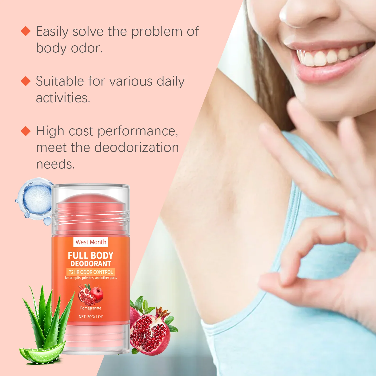 Pomegranate Full Body Deodorant Stick 72HR Odor Control 30g 7 pomegranate full body deodorant stick 30g wes hu3fm52g desc 7
