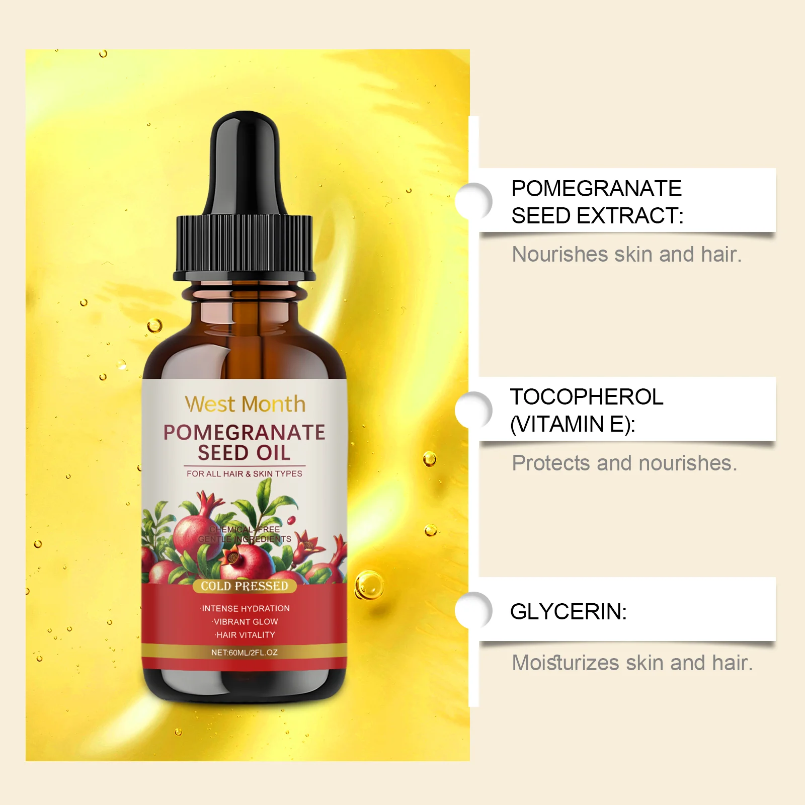 West Month Pomegranate Seed Oil Nourishing Body & Hair Care Oil for All Skin Types 6 pomegranate seed oil wes 3qjc377z desc 6