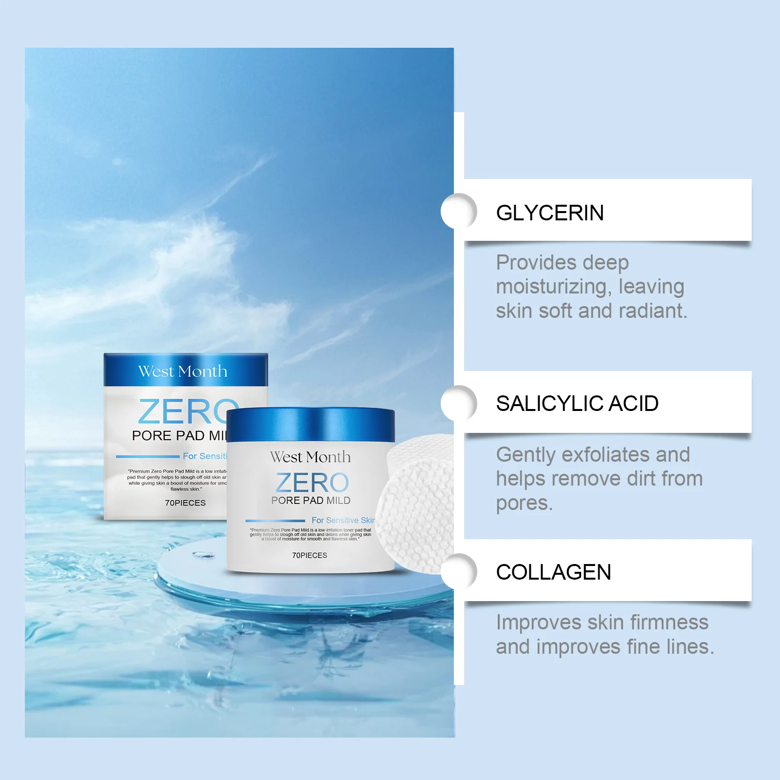 West Month Pore Cleansing Toner Pads for Blackheads & Shrink Pores, Gentle Exfoliating 5 pore cleansing toner pads wes xfet6spg desc 5