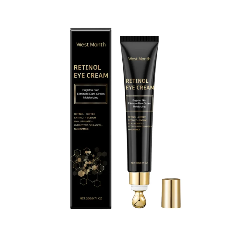 West Month Retinol Eye Cream in a sleek tube for targeting dark circles, fine lines, and under-eye puffiness.