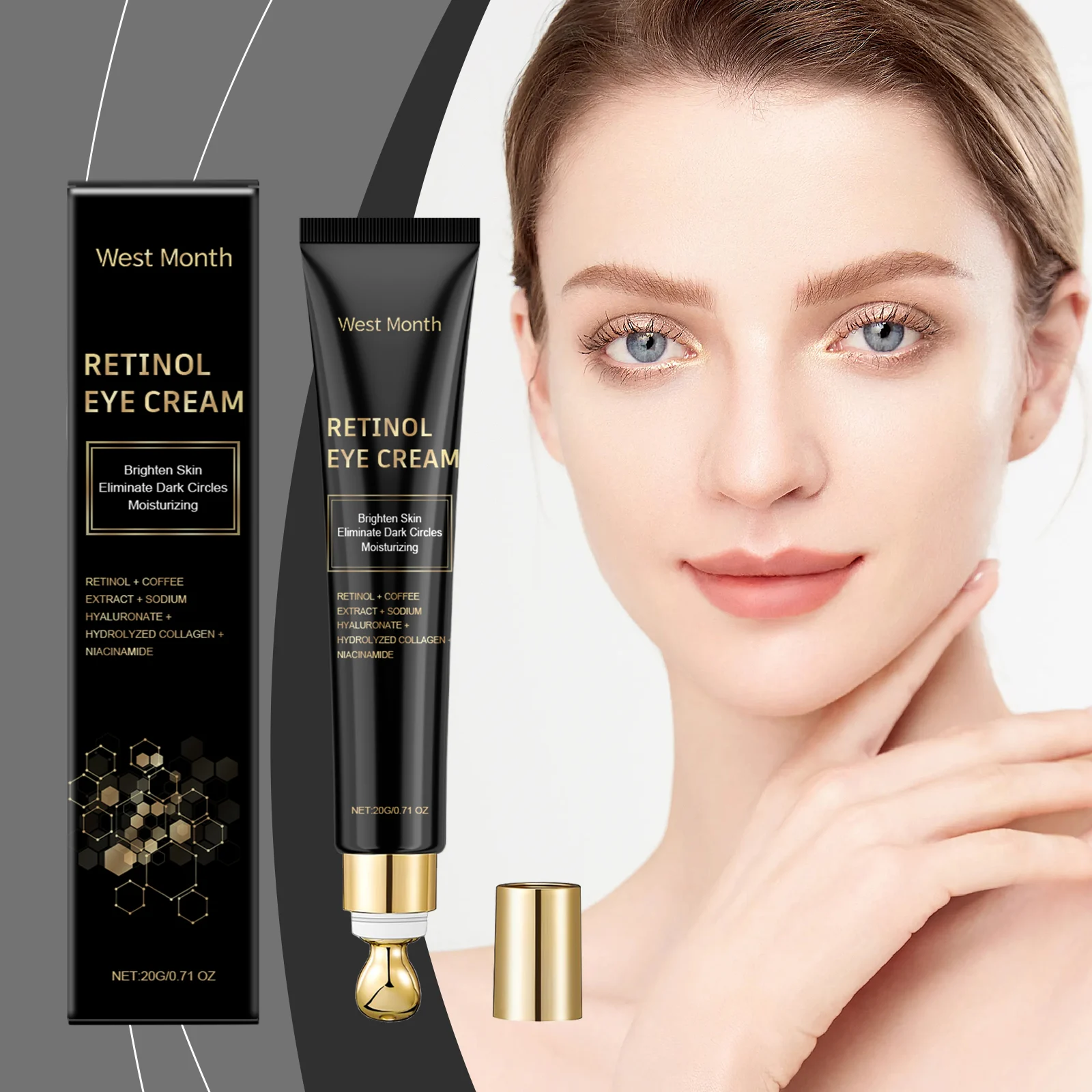 Retinol Eye Cream 20g for Dark Circles, Wrinkles & Puffiness with Coffee & Hyaluronic Acid 2 retinol eye cream 20g dark circles wrinkles wes 2mwnu237 desc 2