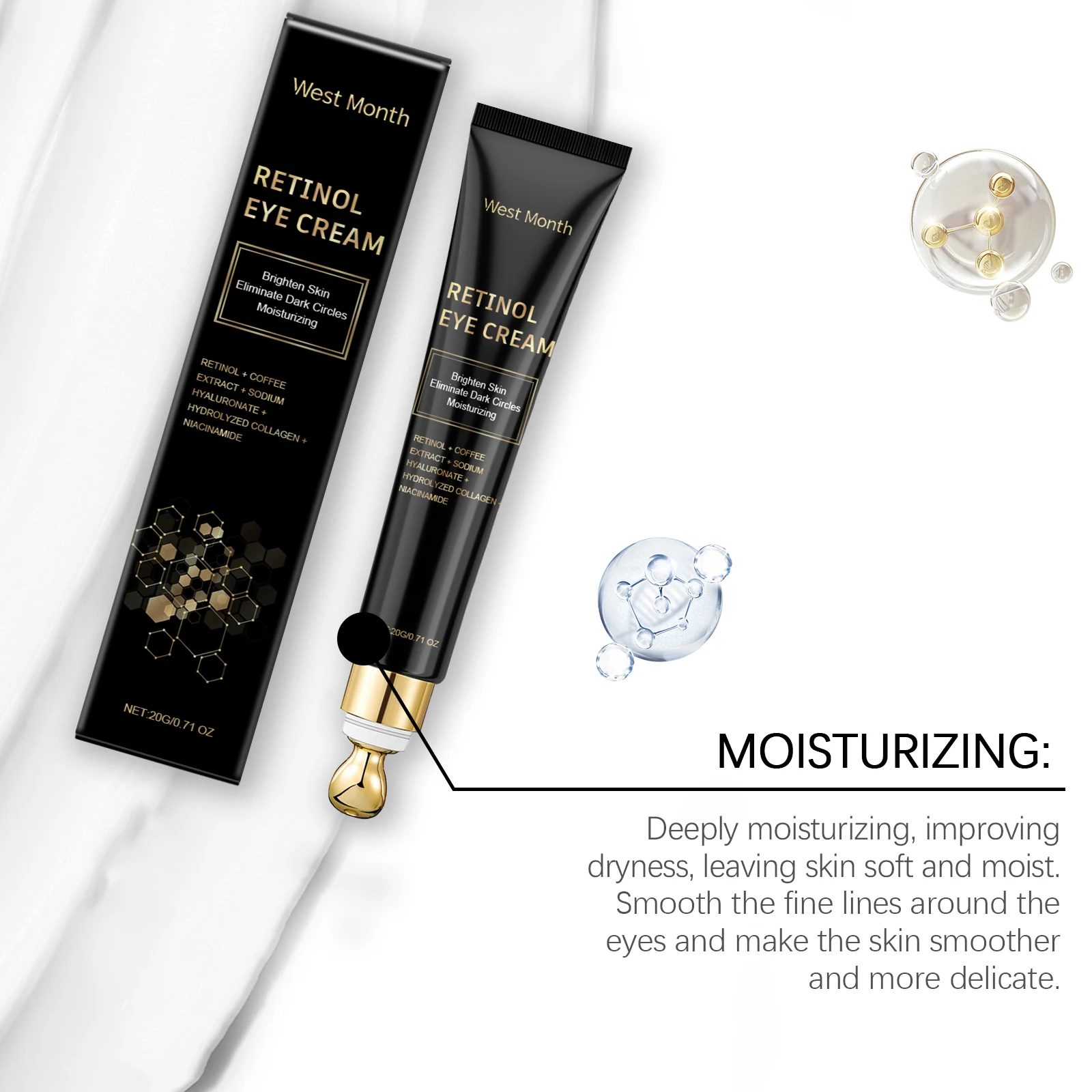 Retinol Eye Cream 20g for Dark Circles, Wrinkles & Puffiness with Coffee & Hyaluronic Acid 8 retinol eye cream 20g dark circles wrinkles wes 2mwnu237 desc 8