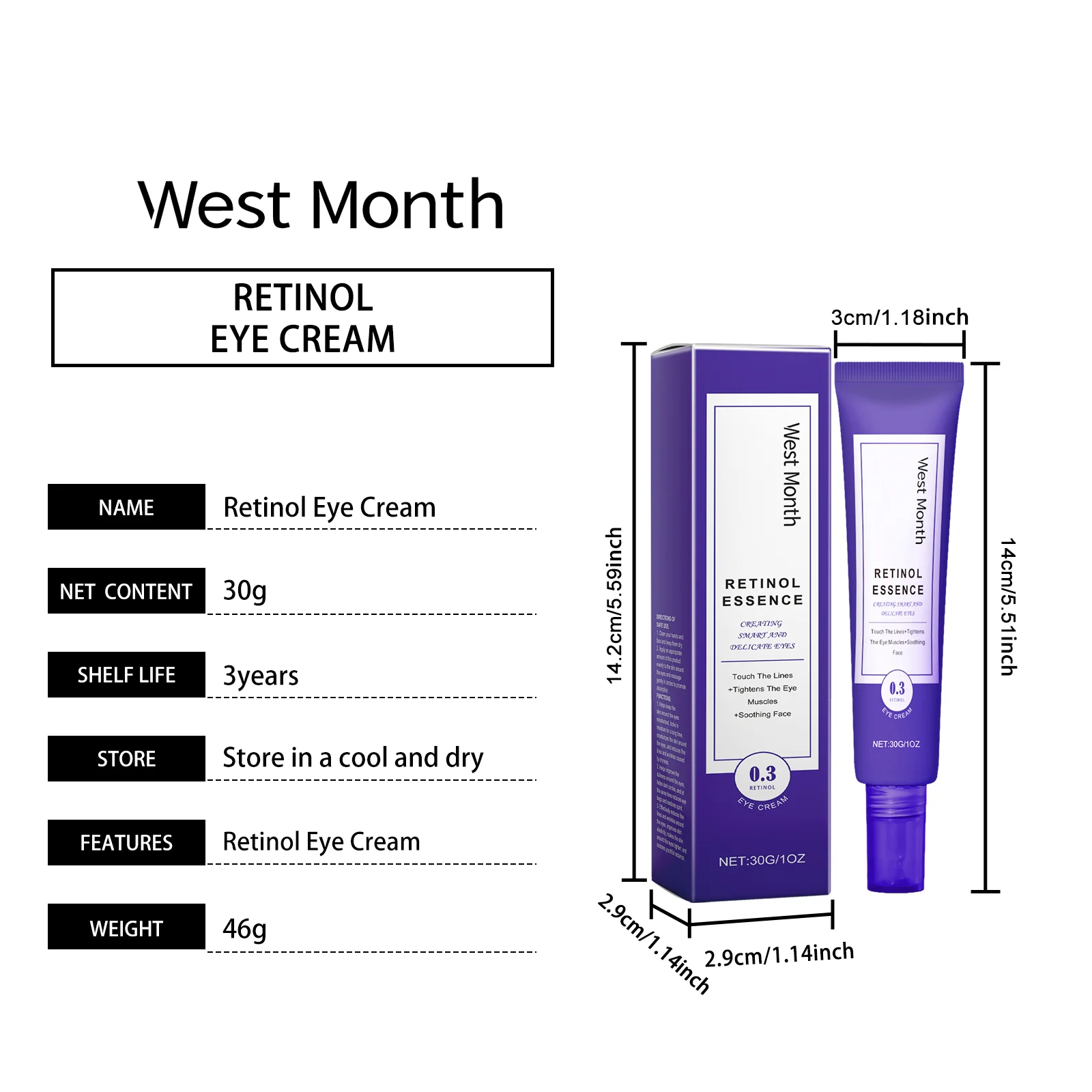 Retinol Eye Cream 30g for Wrinkles & Moisture with Vitamin E & Hyaluronic Acid 1 retinol eye cream 30g vitamin e hyaluronic acid wes ex6zsaau desc 1