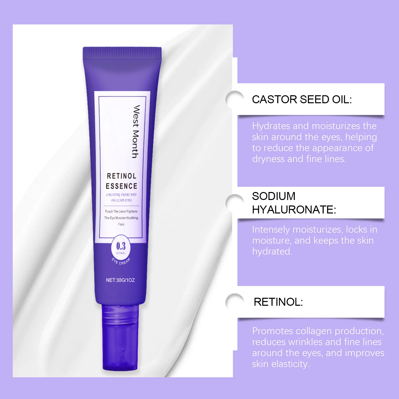 Retinol Eye Cream 30g for Wrinkles & Moisture with Vitamin E & Hyaluronic Acid 8 retinol eye cream 30g vitamin e hyaluronic acid wes ex6zsaau desc 8