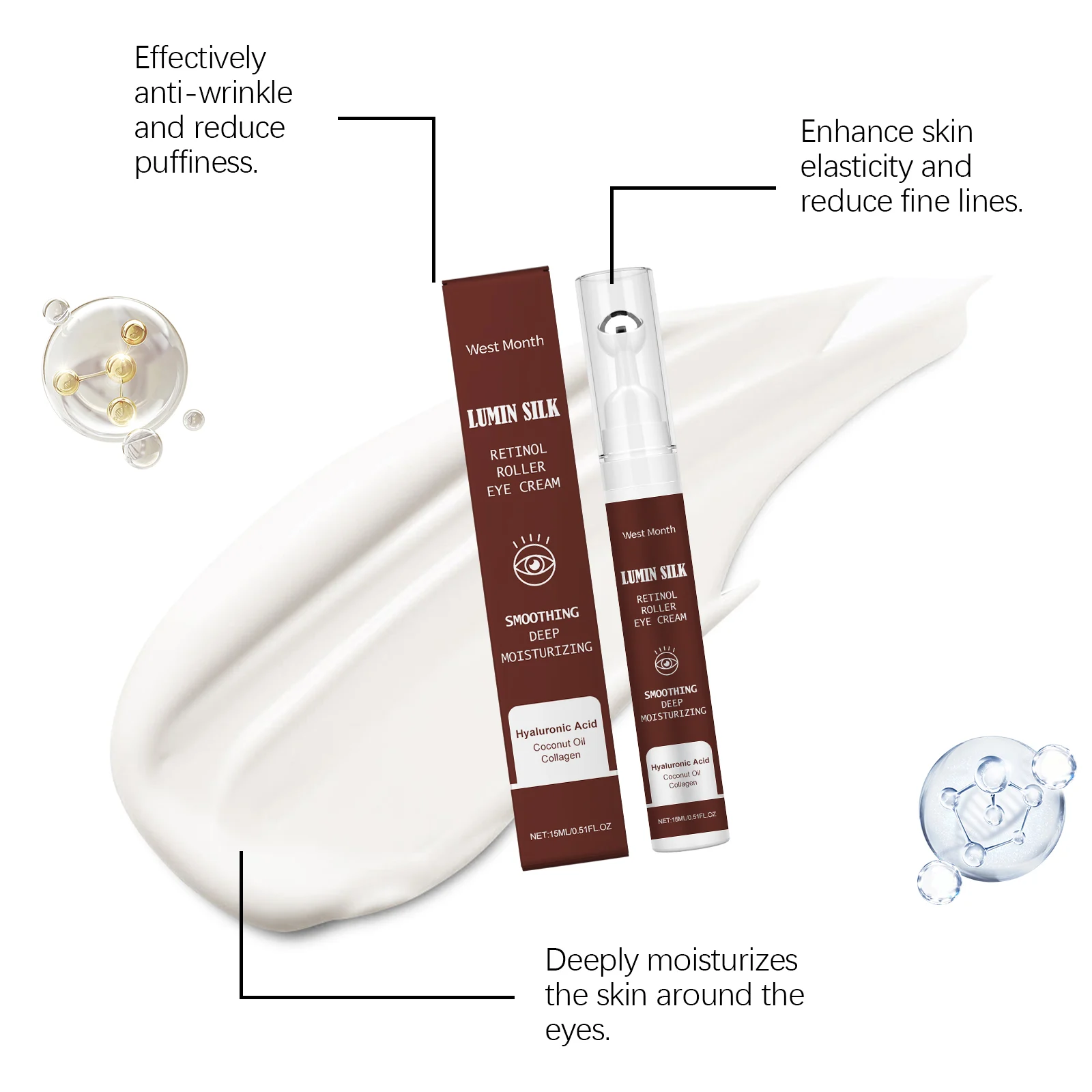 Retinol Eye Cream with Roller 15ml Deep Moisturizing Anti-Wrinkle Dark Circle Treatment 6 retinol roller eye cream 15ml anti wrinkle dark circle treatment wes 8haxq3j5 desc 6