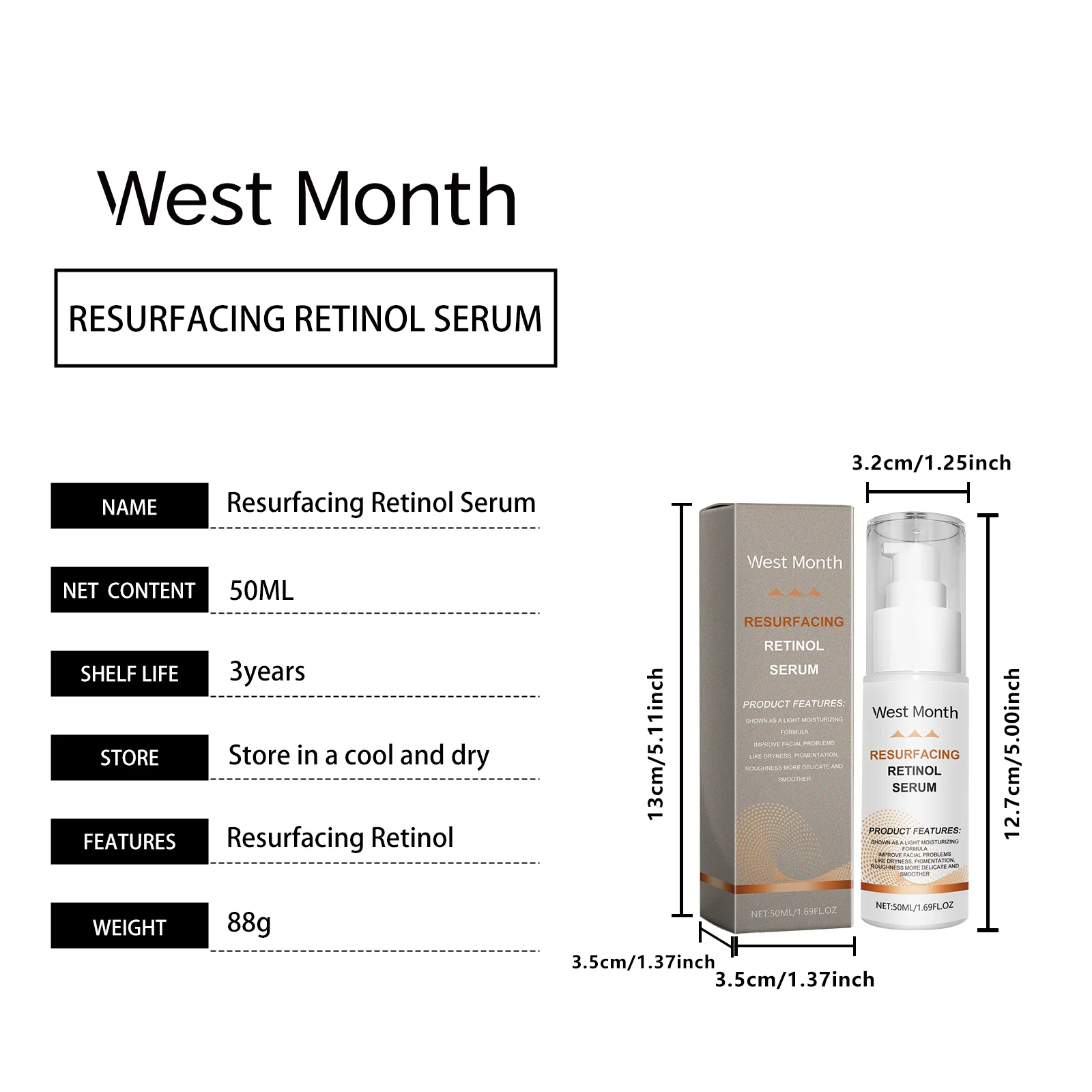 Retinol Serum 50ml for Wrinkles, Firming, and Brightening 1 retinol serum 50ml wrinkles firming brightening wes skxkxn3t desc 1