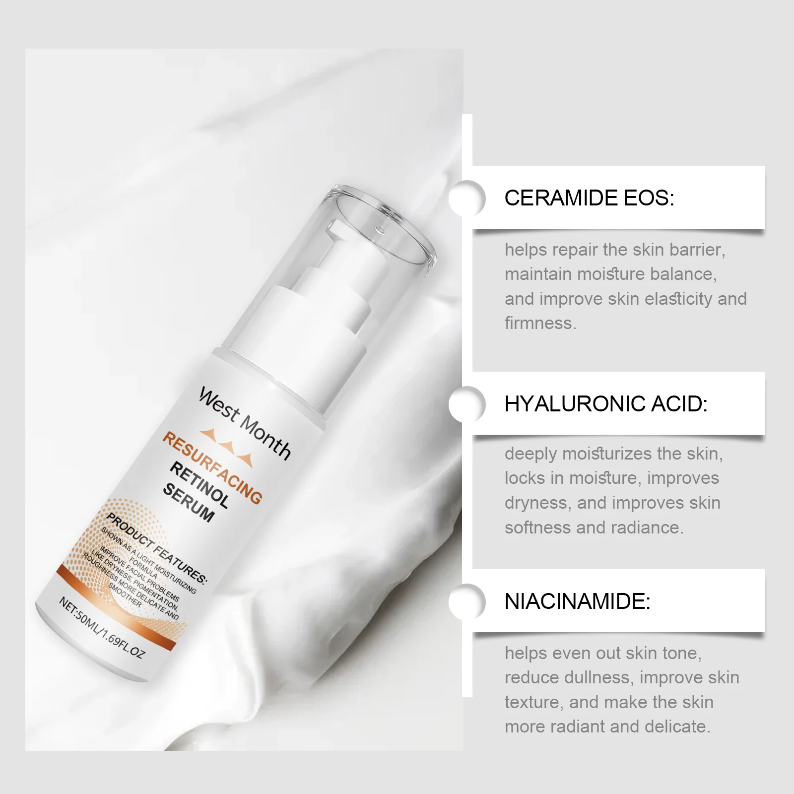 Retinol Serum 50ml for Wrinkles, Firming, and Brightening 8 retinol serum 50ml wrinkles firming brightening wes skxkxn3t desc 8