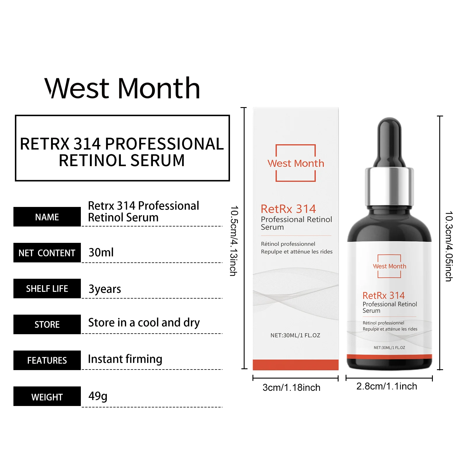 Retinol Serum for Face, Instant Firming, Reduces Fine Lines & Wrinkles with Hyaluronic Acid & Collagen 30ml 1 retinol serum instant firming wrinkles 30ml wes znrdm8uf desc 1