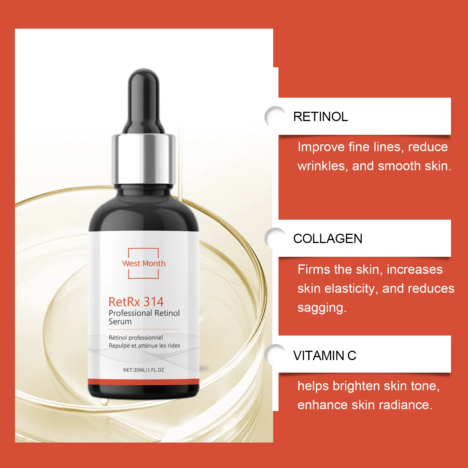 Retinol Serum for Face, Instant Firming, Reduces Fine Lines & Wrinkles with Hyaluronic Acid & Collagen 30ml 5 retinol serum instant firming wrinkles 30ml wes znrdm8uf desc 5