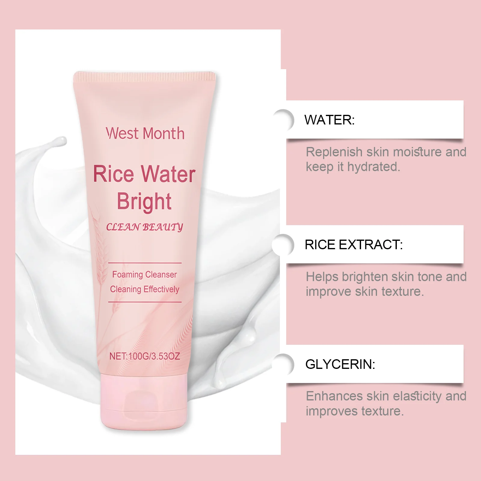 Rice Water Foaming Cleanser Deep Moisturizing Brightening Facial Wash 100g 8 rice water foaming cleanser deep moisturizing brightening facial wash 100g wes 8mdvysff desc 8