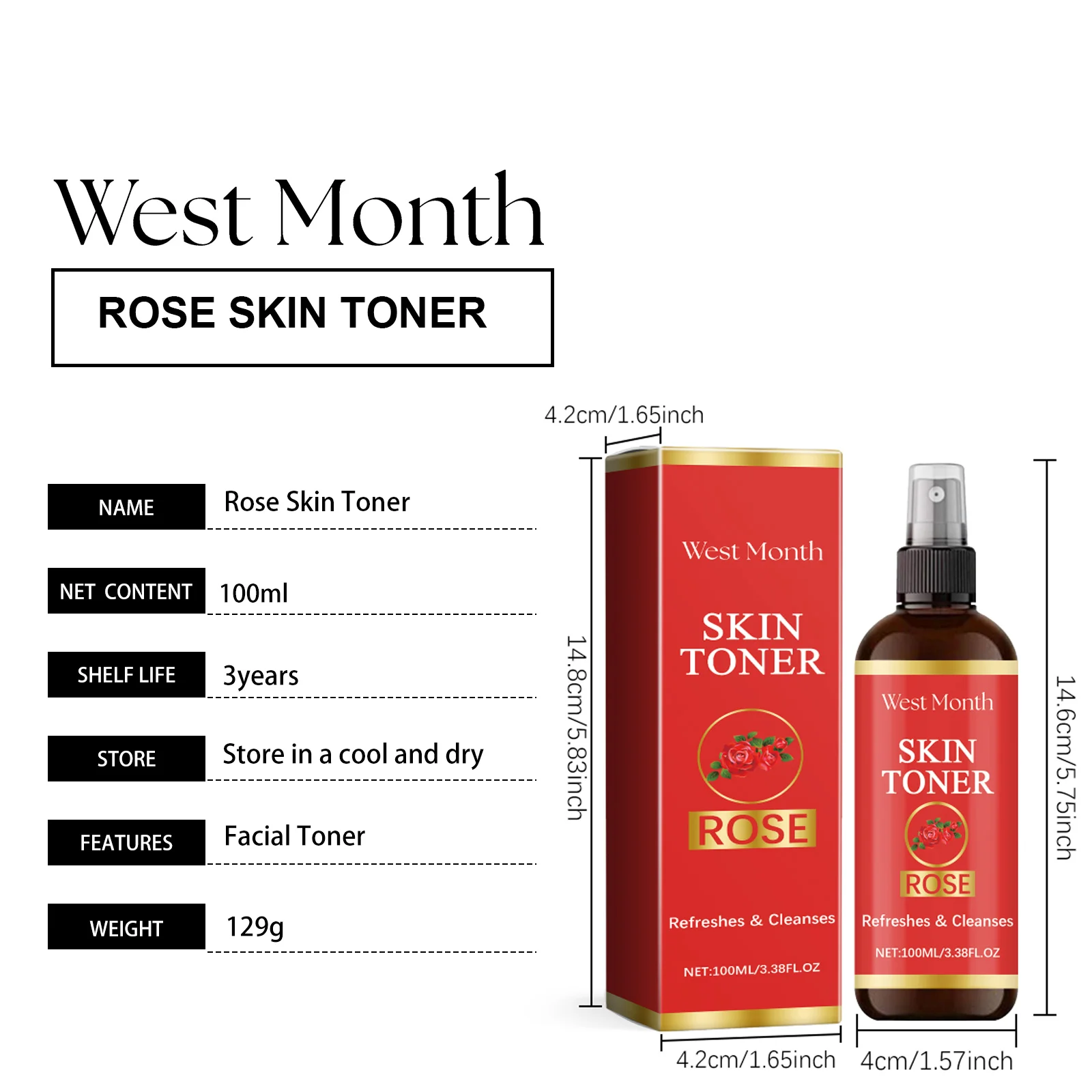 West Month Rose Skin Toner Spray with Vitamin C & Hyaluronic Acid for Hydration & Brightening 1 rose facial toner spray wes dtsaq54g desc 1