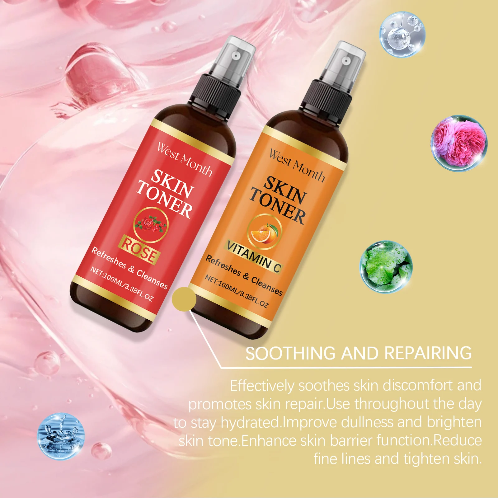 Vitamin C Facial Toner Spray Hydrating Brightening Skin 100ml 6 rose facial toner spray wes dtsaq54g desc 5