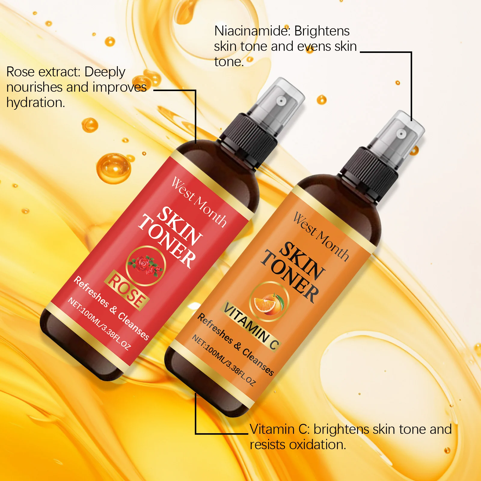Vitamin C Facial Toner Spray Hydrating Brightening Skin 100ml 8 rose facial toner spray wes dtsaq54g desc 6