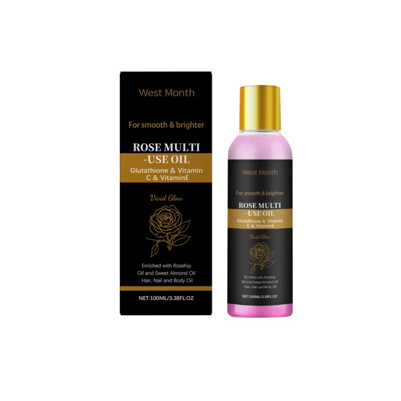 West Month Rose Multi-Use Oil for face, hair, and nails to moisturize, brighten, and smooth skin.