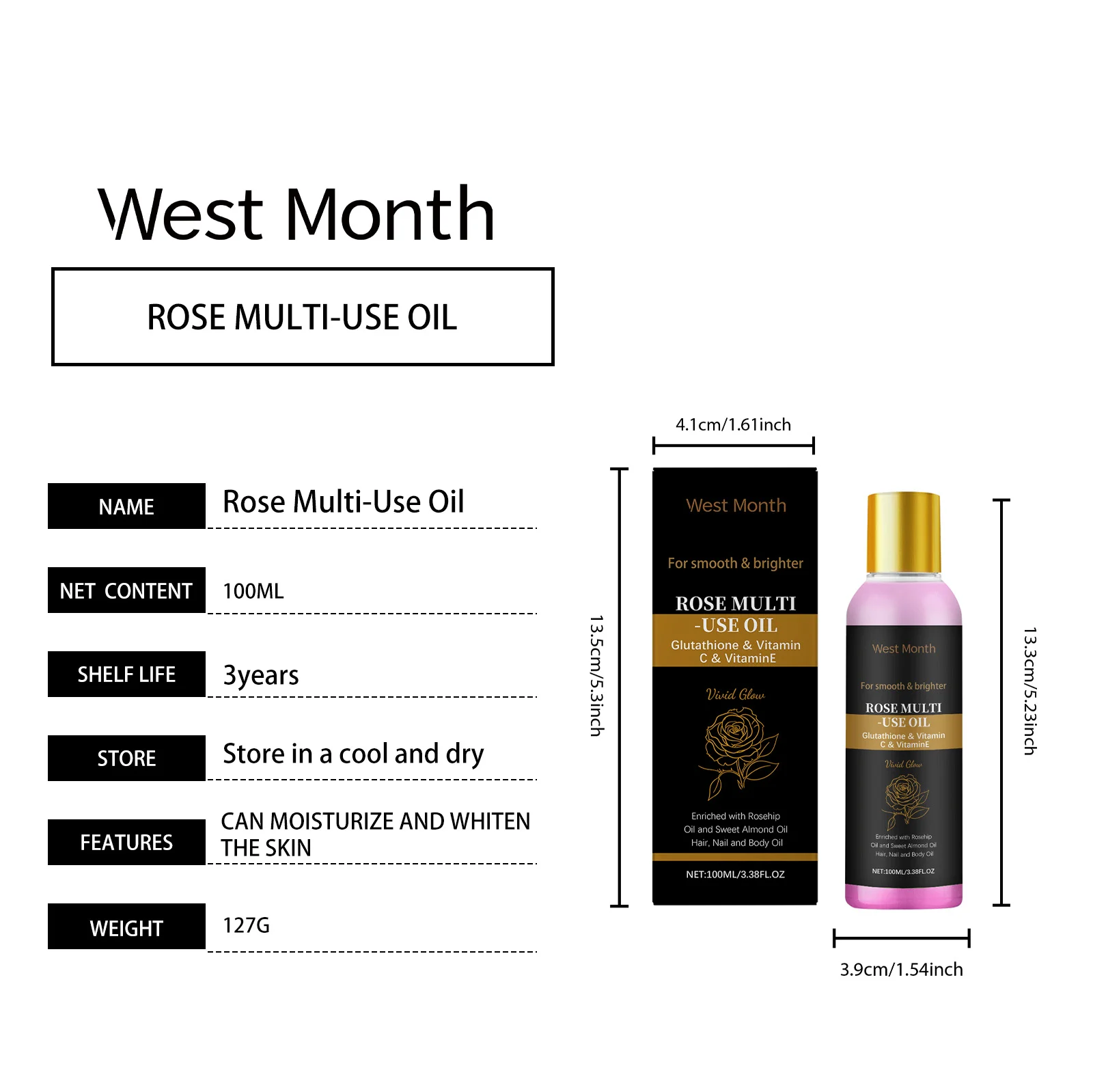 Rose Multi-Use Oil 100ml Nourishing Glow Face Hair Nail Body Moisturizer 1 rose multi use oil 100ml nourishing glow face hair nail body moisturizer wes 49dex4mc desc 1