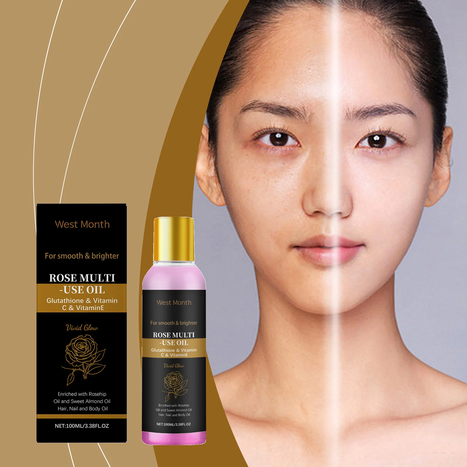 Rose Multi-Use Oil 100ml Nourishing Glow Face Hair Nail Body Moisturizer 2 rose multi use oil 100ml nourishing glow face hair nail body moisturizer wes 49dex4mc desc 2