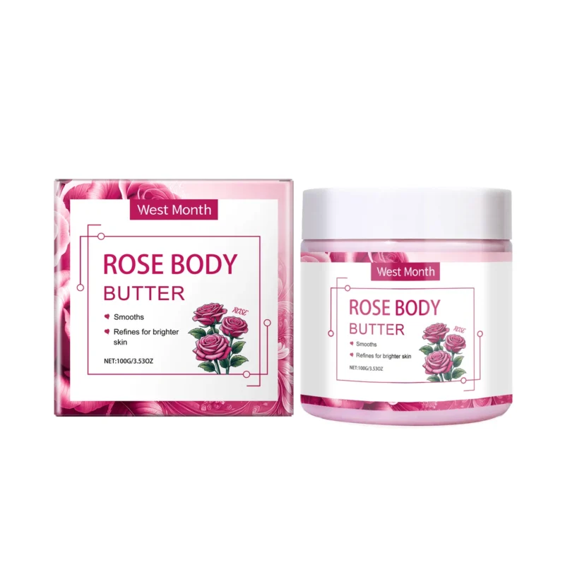 West Month Rose Body Butter with Aloe & Shea for intensive moisturizing and repairing dry, rough skin