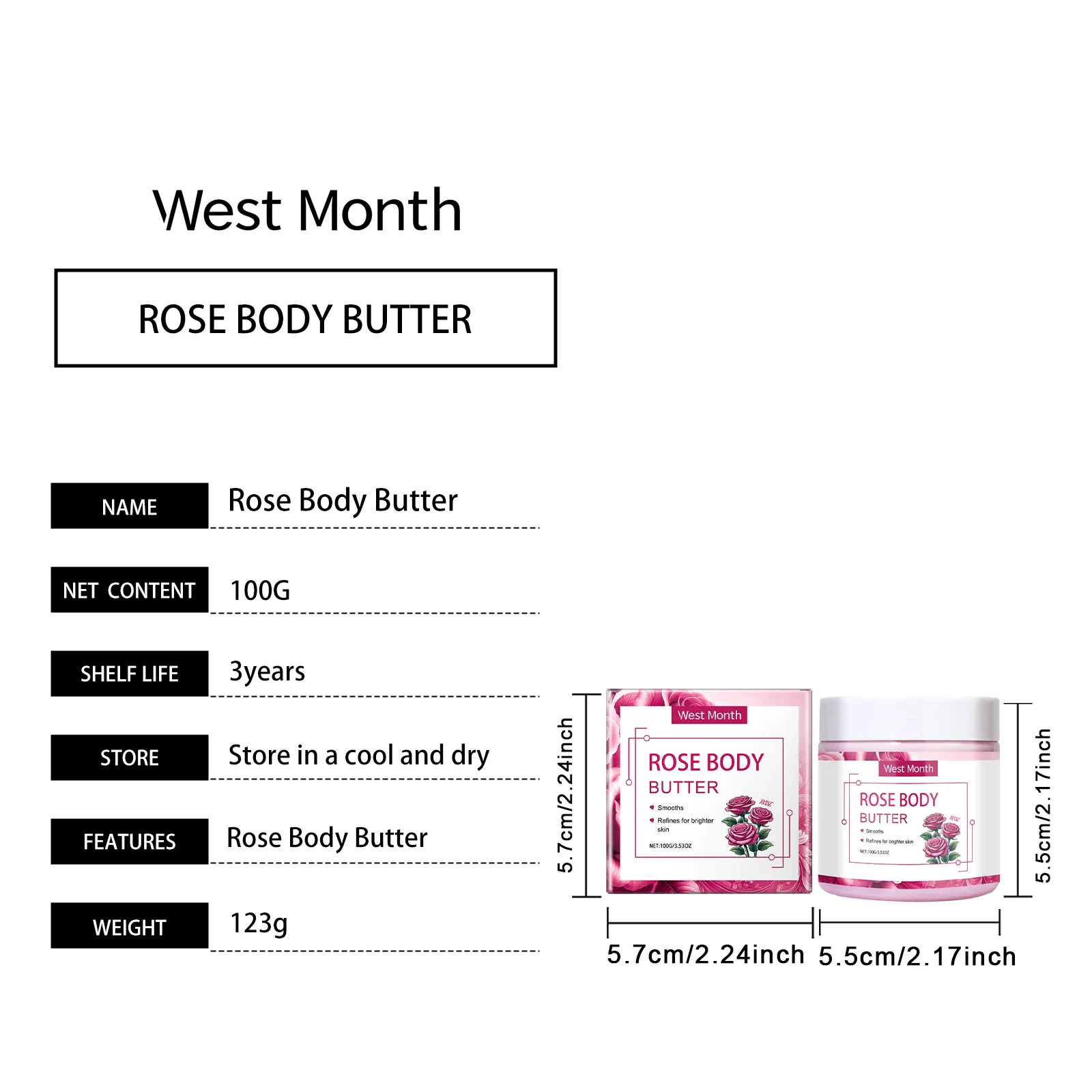 Rose Body Butter 100g - Deep Moisturizing & Skin Repair Cream for Dry Rough Skin 1 rose shea butter body lotion 100g wes bx2ayfwx desc 1