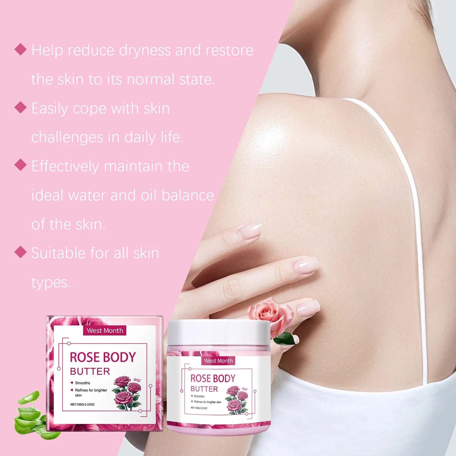 Rose Body Butter 100g - Deep Moisturizing & Skin Repair Cream for Dry Rough Skin 5 rose shea butter body lotion 100g wes bx2ayfwx desc 5