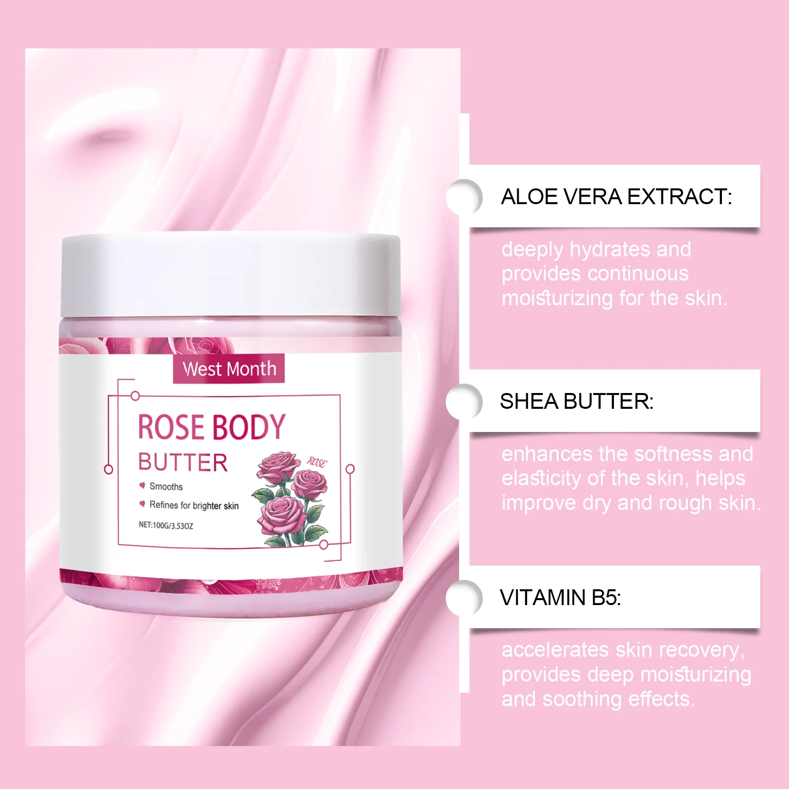 Rose Body Butter 100g - Deep Moisturizing & Skin Repair Cream for Dry Rough Skin 6 rose shea butter body lotion 100g wes bx2ayfwx desc 6
