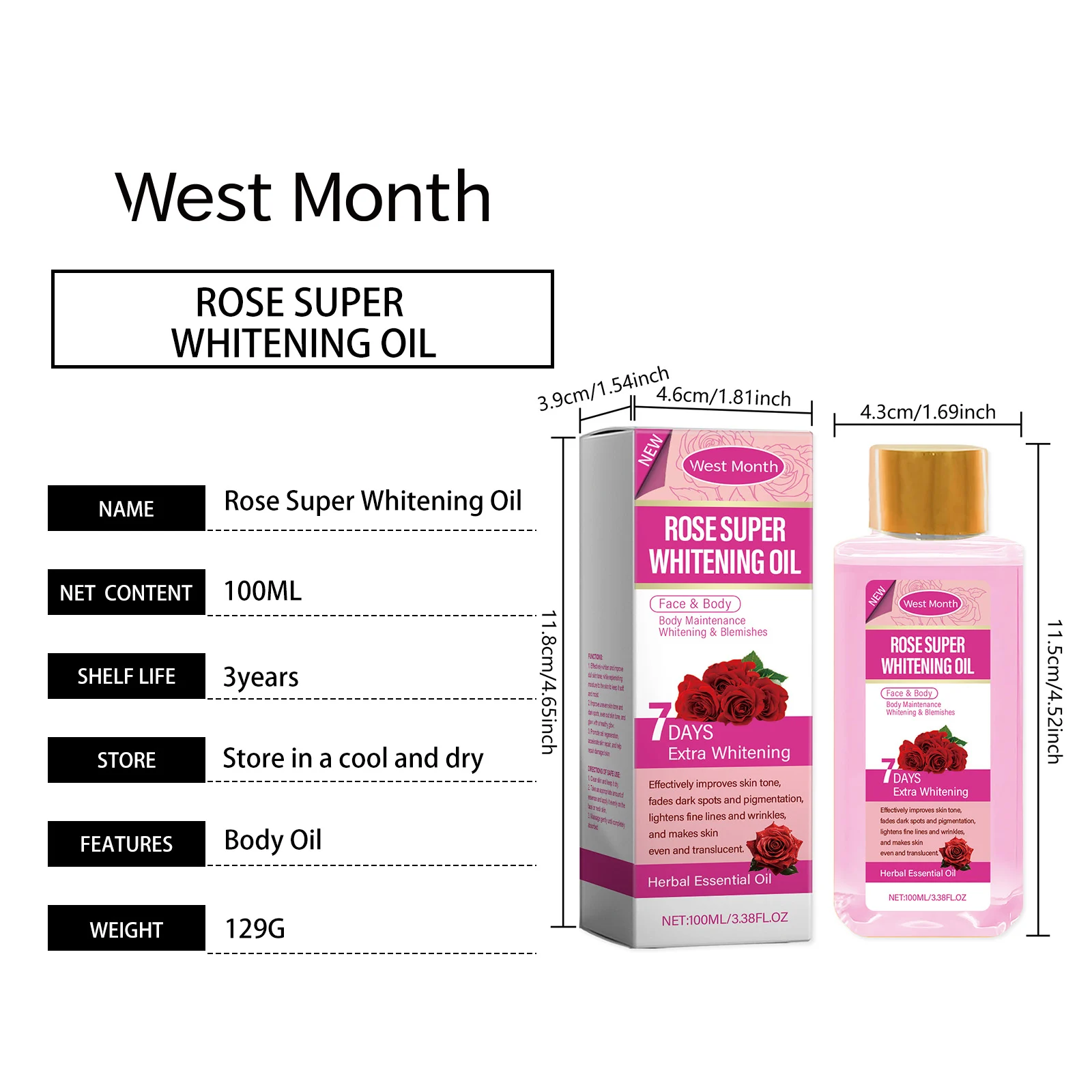 West Month Rose Super Whitening Body Oil - Moisturizing, Brightening & Soothing 1 rose whitening body oil wes 62gfyufh desc 1