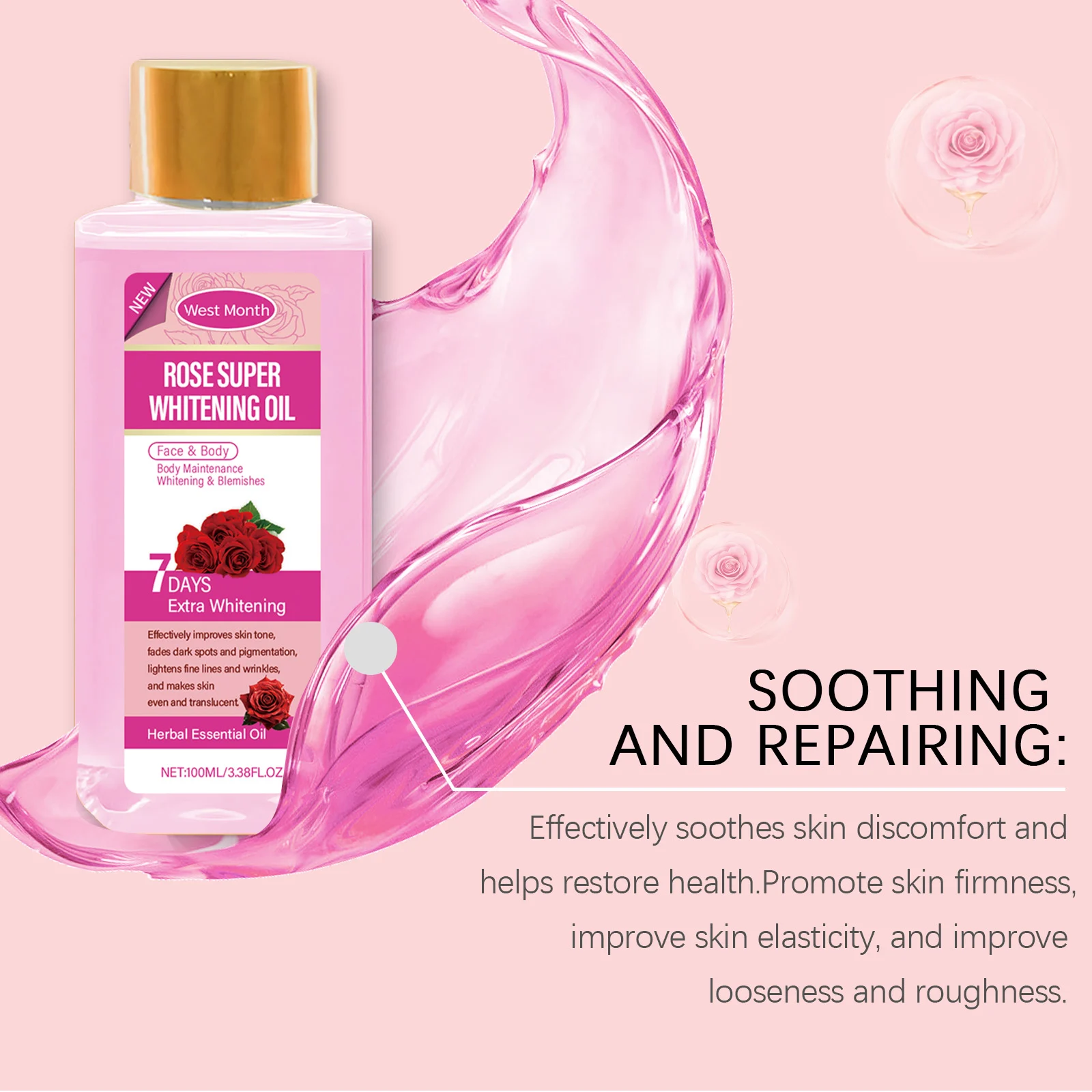 West Month Rose Super Whitening Body Oil - Moisturizing, Brightening & Soothing 7 rose whitening body oil wes 62gfyufh desc 7