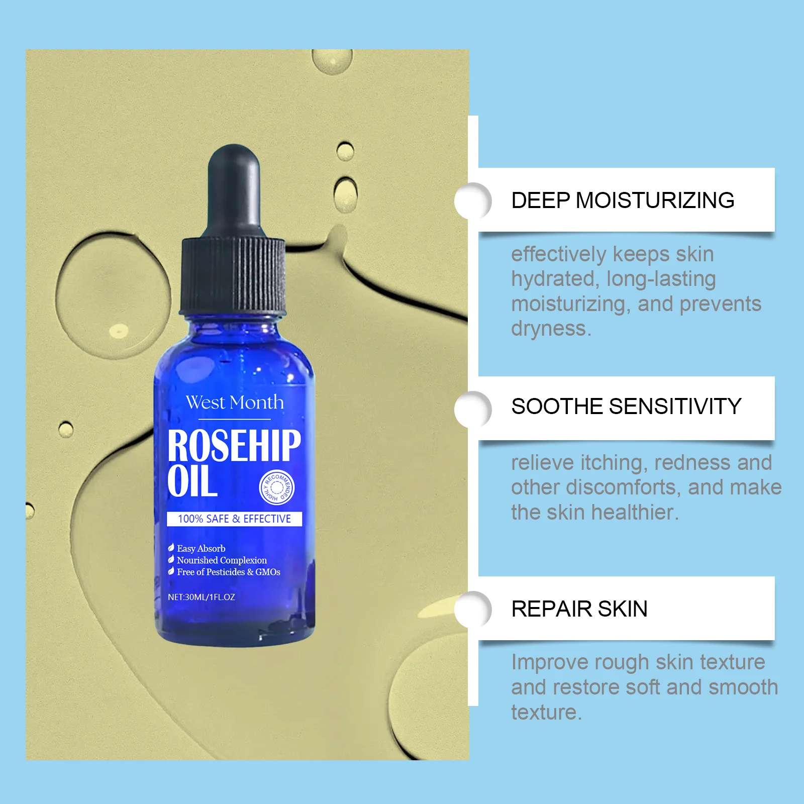 West Month Rosehip Facial Oil - Nourishing, Moisturizing & Skin Repair Serum 8 rosehip facial oil serum wes r9py8ptw desc 8